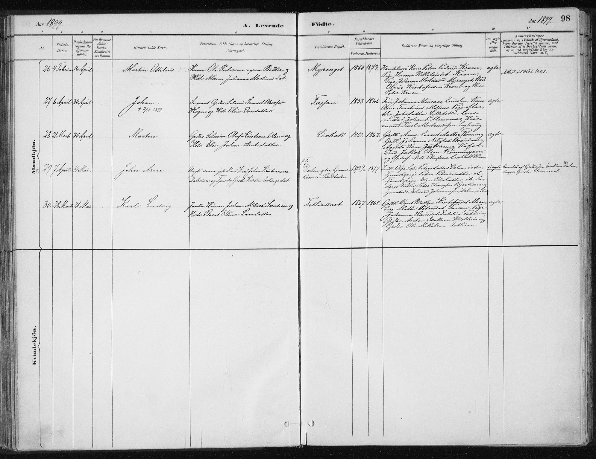 Ministerialprotokoller, klokkerbøker og fødselsregistre - Nord-Trøndelag, SAT/A-1458/701/L0010: Parish register (official) no. 701A10, 1883-1899, p. 98