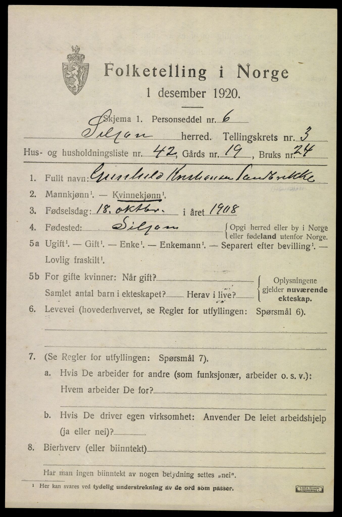 SAKO, 1920 census for Siljan, 1920, p. 1961