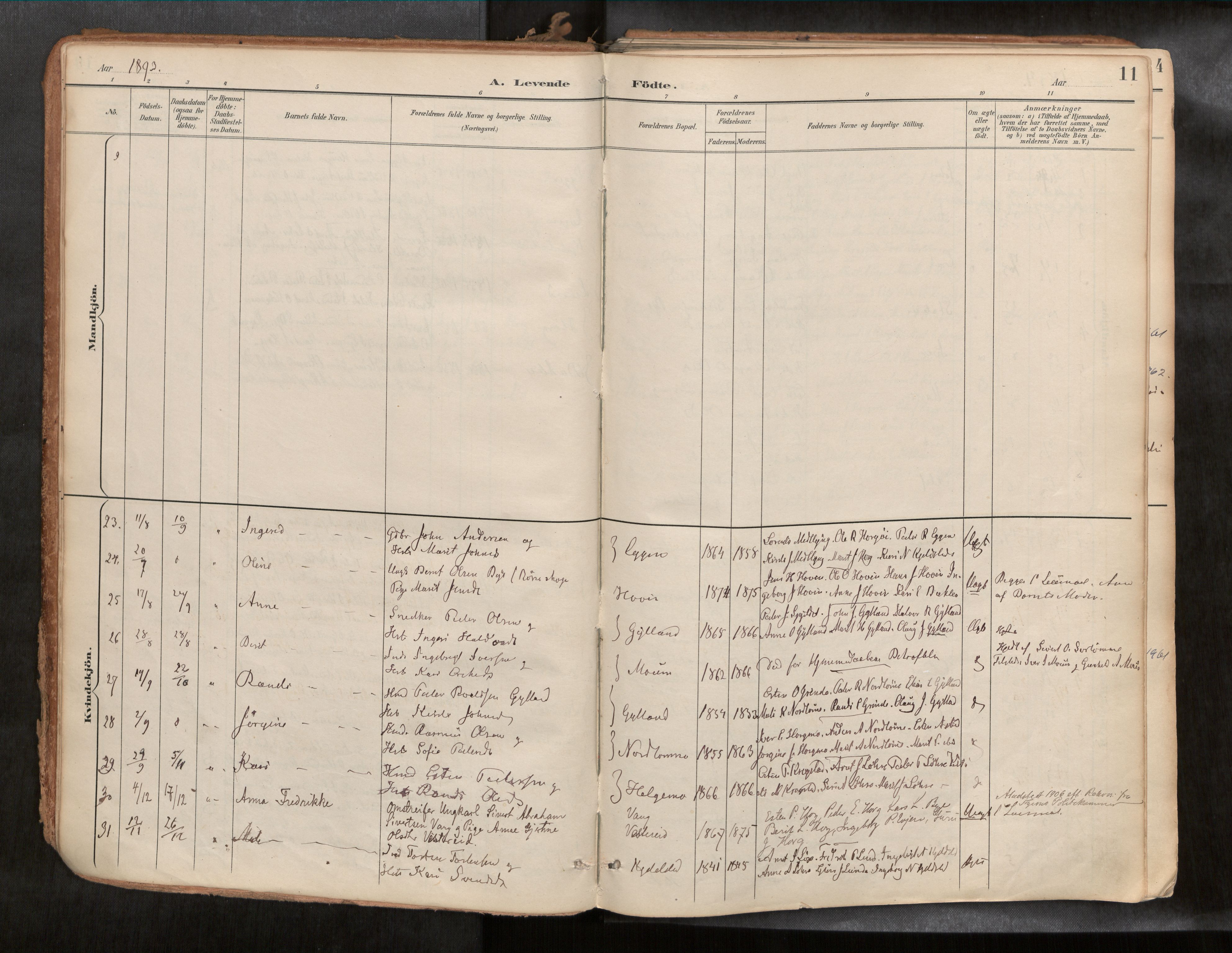 Ministerialprotokoller, klokkerbøker og fødselsregistre - Sør-Trøndelag, SAT/A-1456/692/L1105b: Parish register (official) no. 692A06, 1891-1934, p. 11