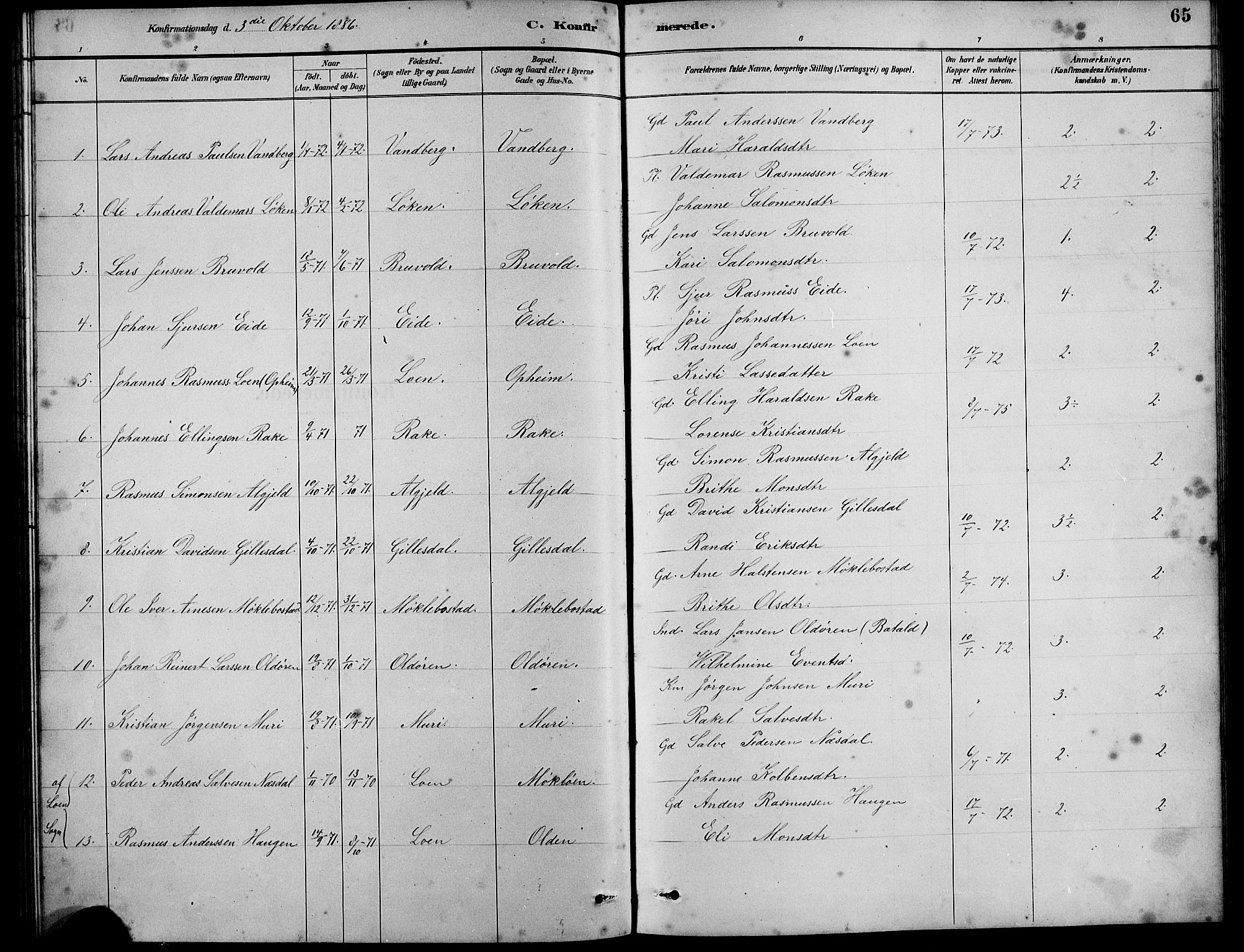 Innvik sokneprestembete, SAB/A-80501: Parish register (copy) no. B 3, 1886-1897, p. 65