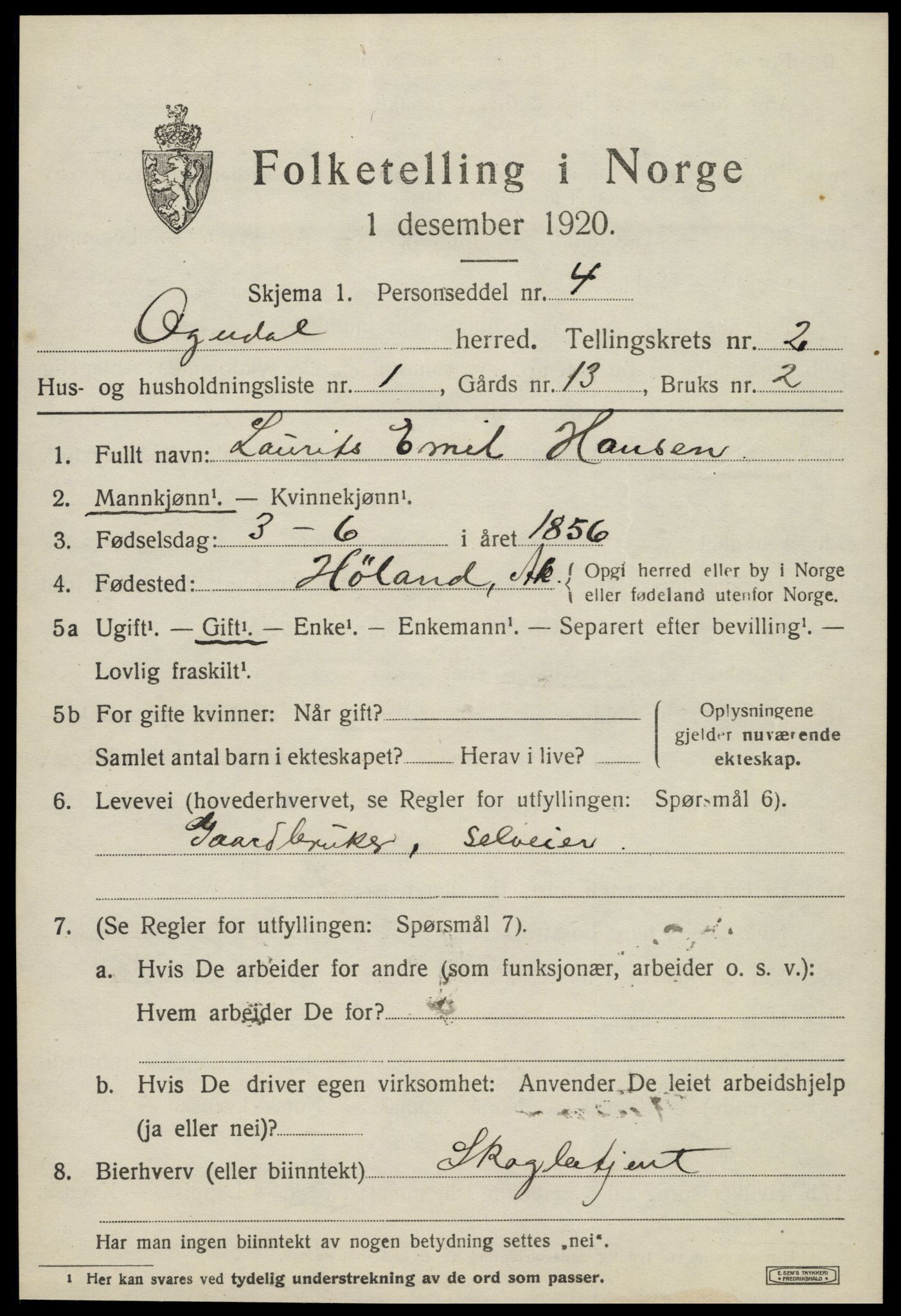 SAT, 1920 census for Ogndal, 1920, p. 709