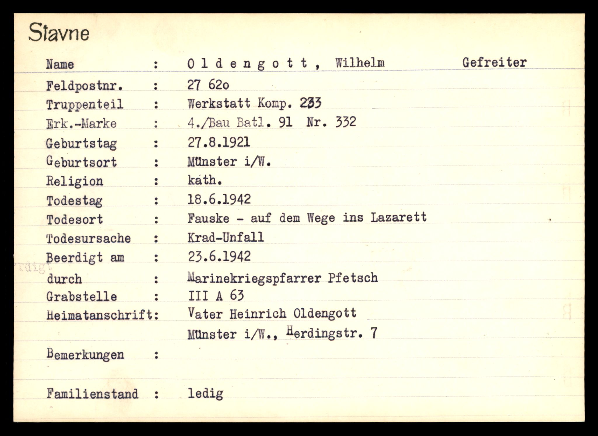 Distriktskontoret for krigsgraver, AV/SAT-A-5030/E/L0003: Kasett/kartotek over tysk Krigskirkegård Stavne, 1945, p. 1017