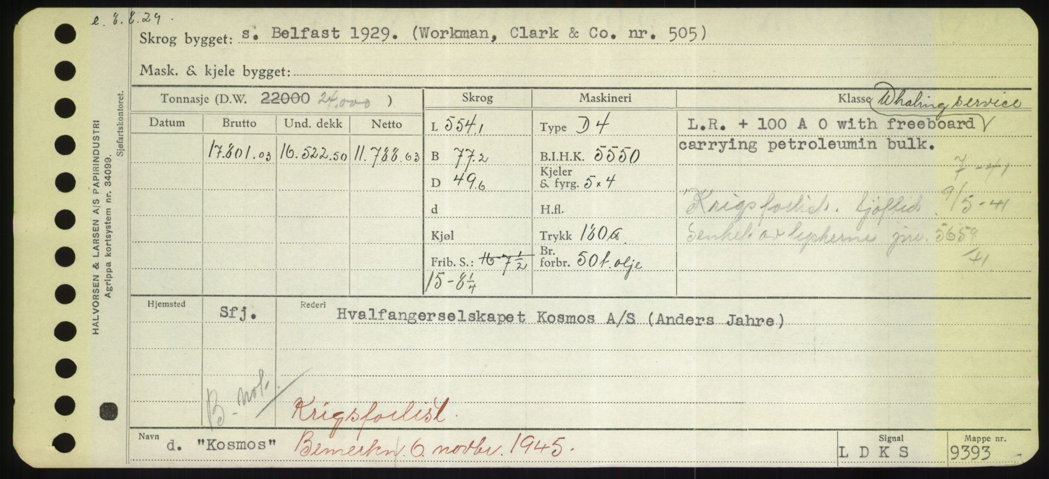 Sjøfartsdirektoratet med forløpere, Skipsmålingen, RA/S-1627/H/Hd/L0021: Fartøy, Kor-Kår, p. 113