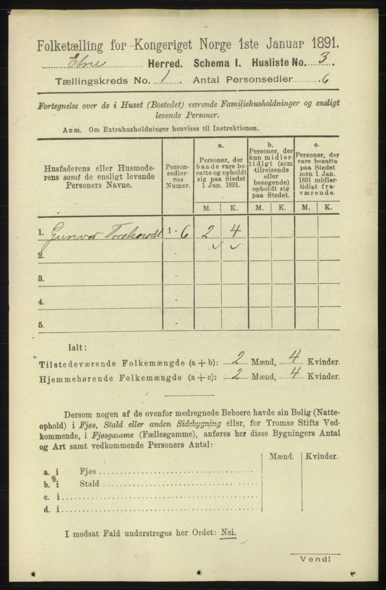 RA, 1891 census for 1211 Etne, 1891, p. 42