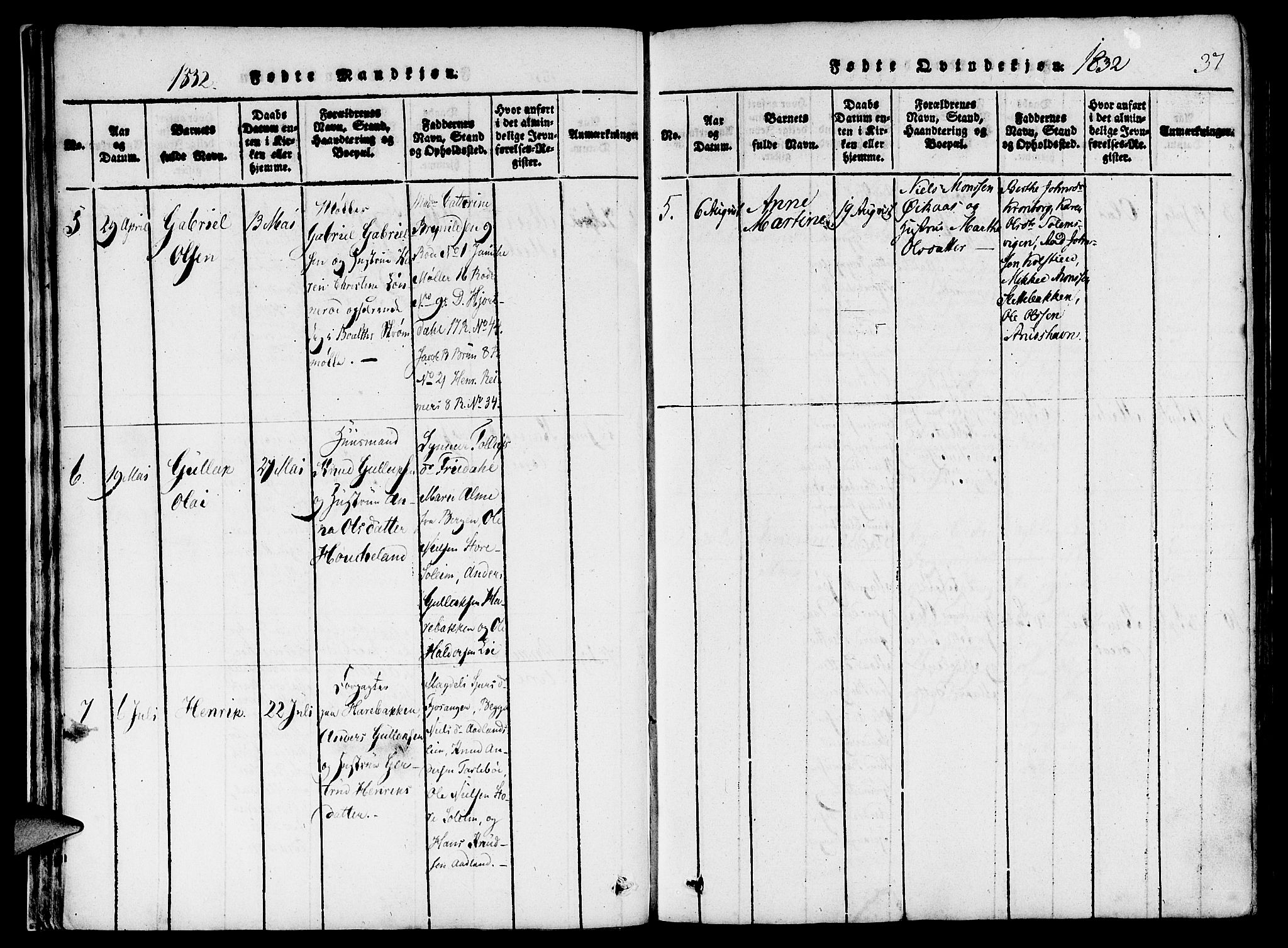 St. Jørgens hospital og Årstad sokneprestembete, AV/SAB-A-99934: Parish register (official) no. A 3, 1815-1843, p. 37