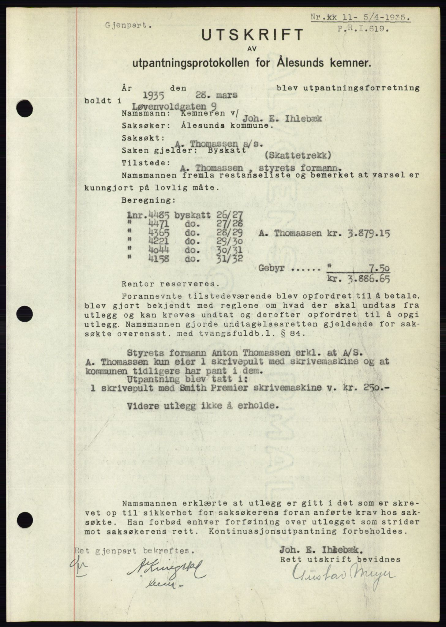 Ålesund byfogd, AV/SAT-A-4384: Mortgage book no. 32, 1934-1935, Deed date: 05.04.1935