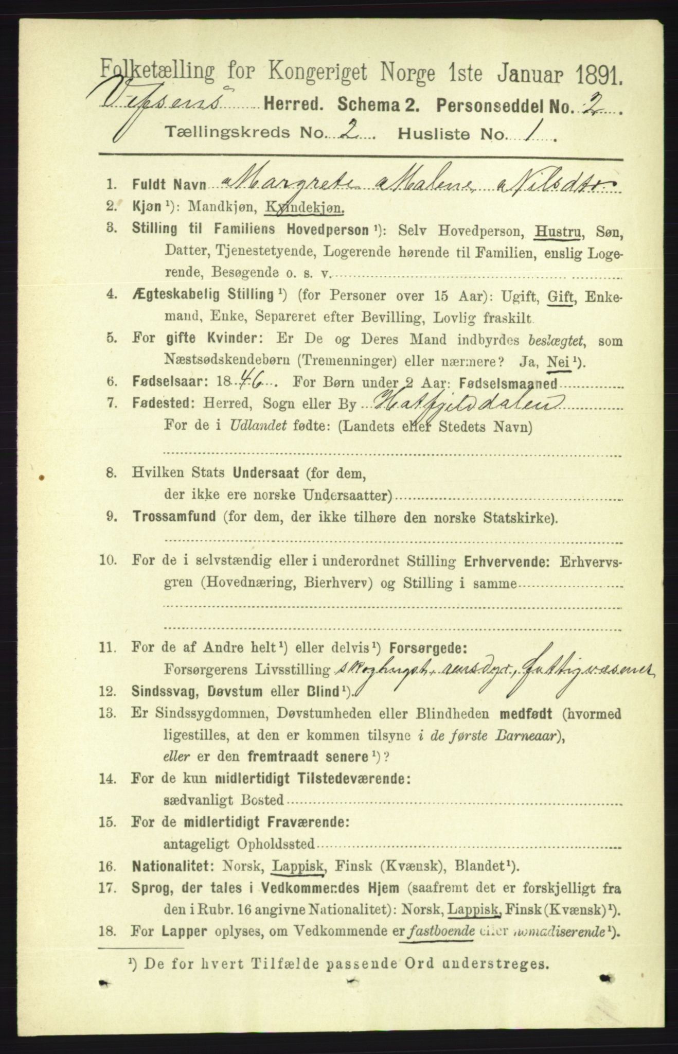 RA, 1891 census for 1824 Vefsn, 1891, p. 624