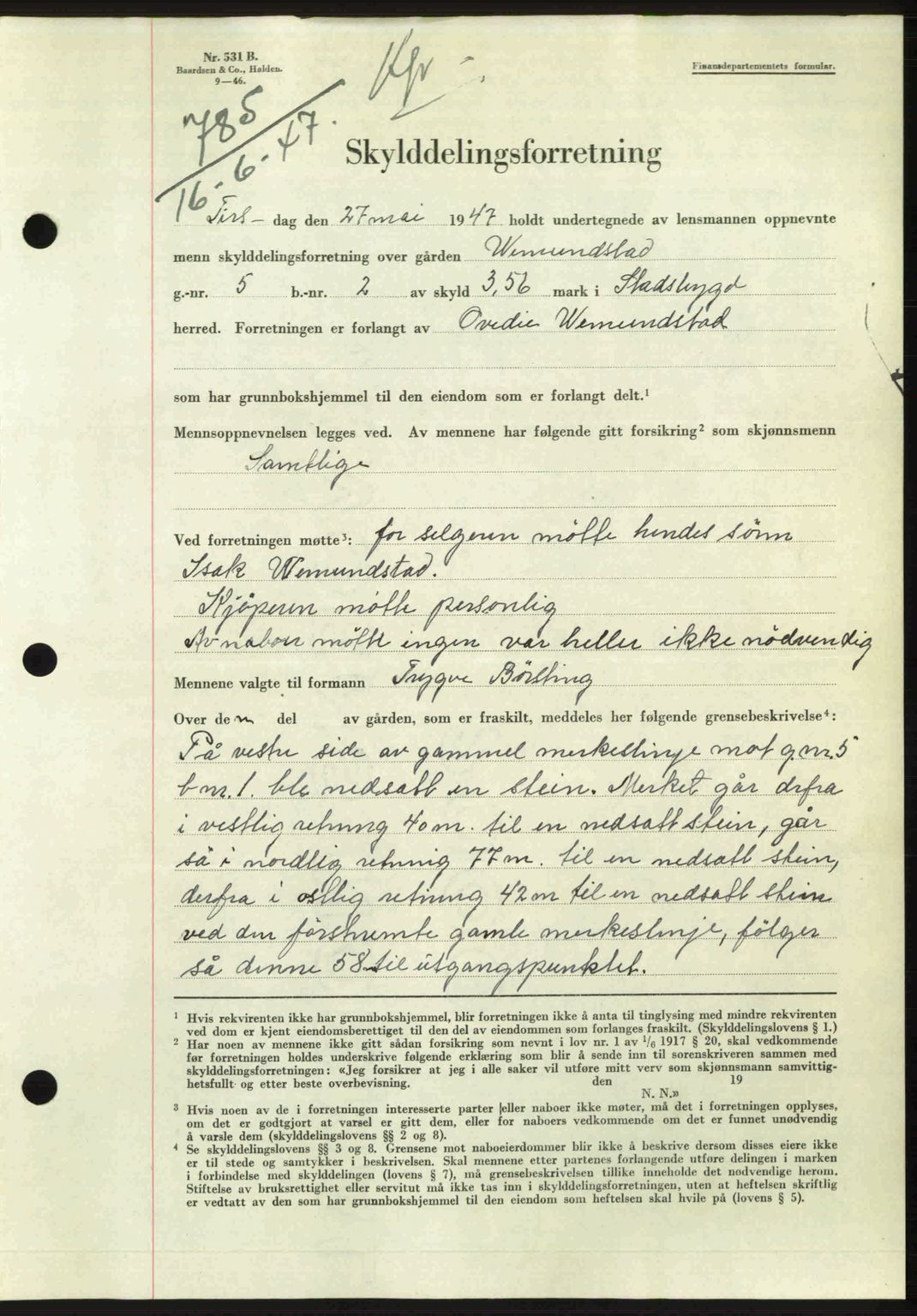 Fosen sorenskriveri, AV/SAT-A-1107/1/2/2C: Mortgage book no. A4-6, 1946-1947, Diary no: : 785/1947