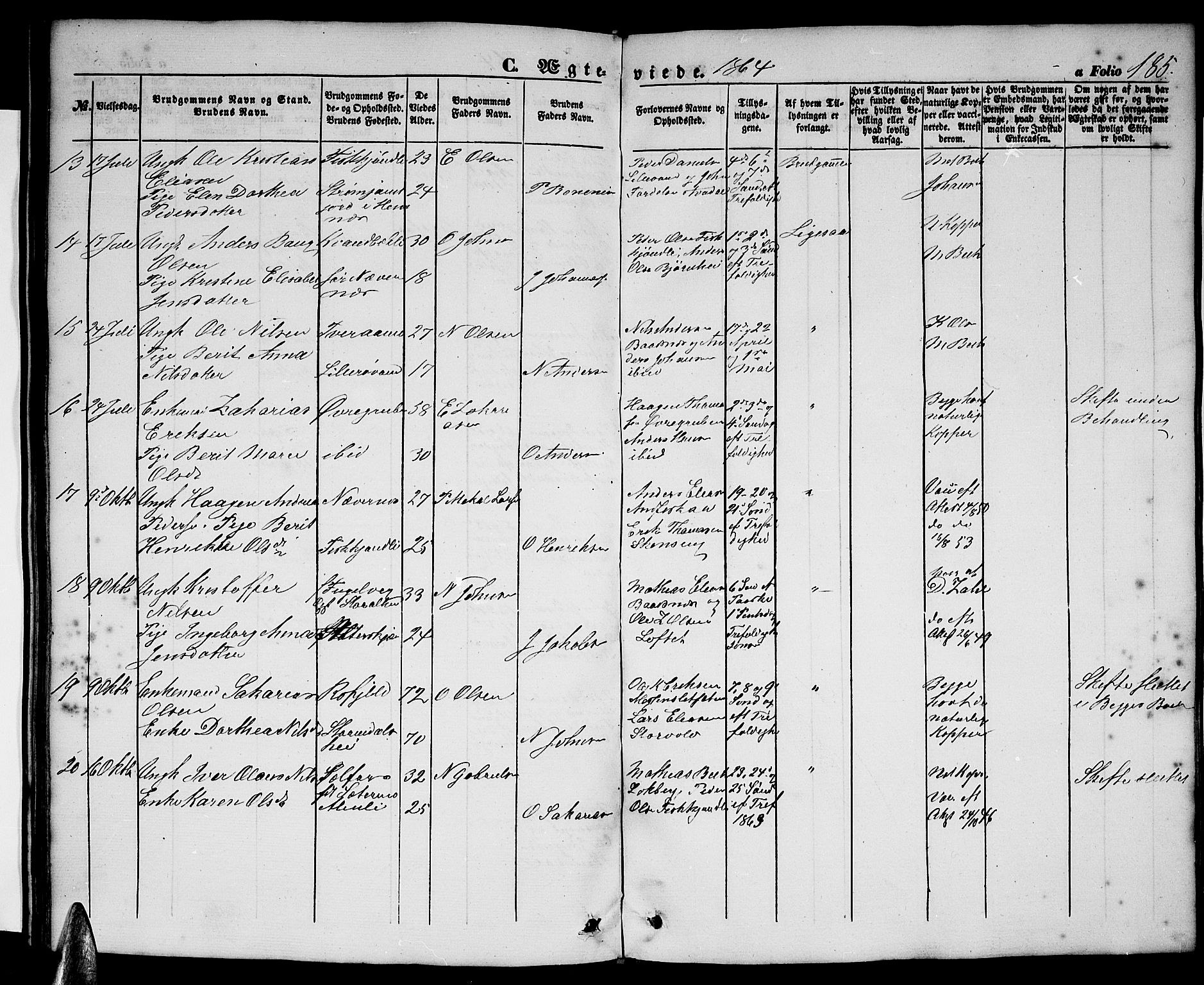 Ministerialprotokoller, klokkerbøker og fødselsregistre - Nordland, AV/SAT-A-1459/827/L0414: Parish register (copy) no. 827C03, 1853-1865, p. 185