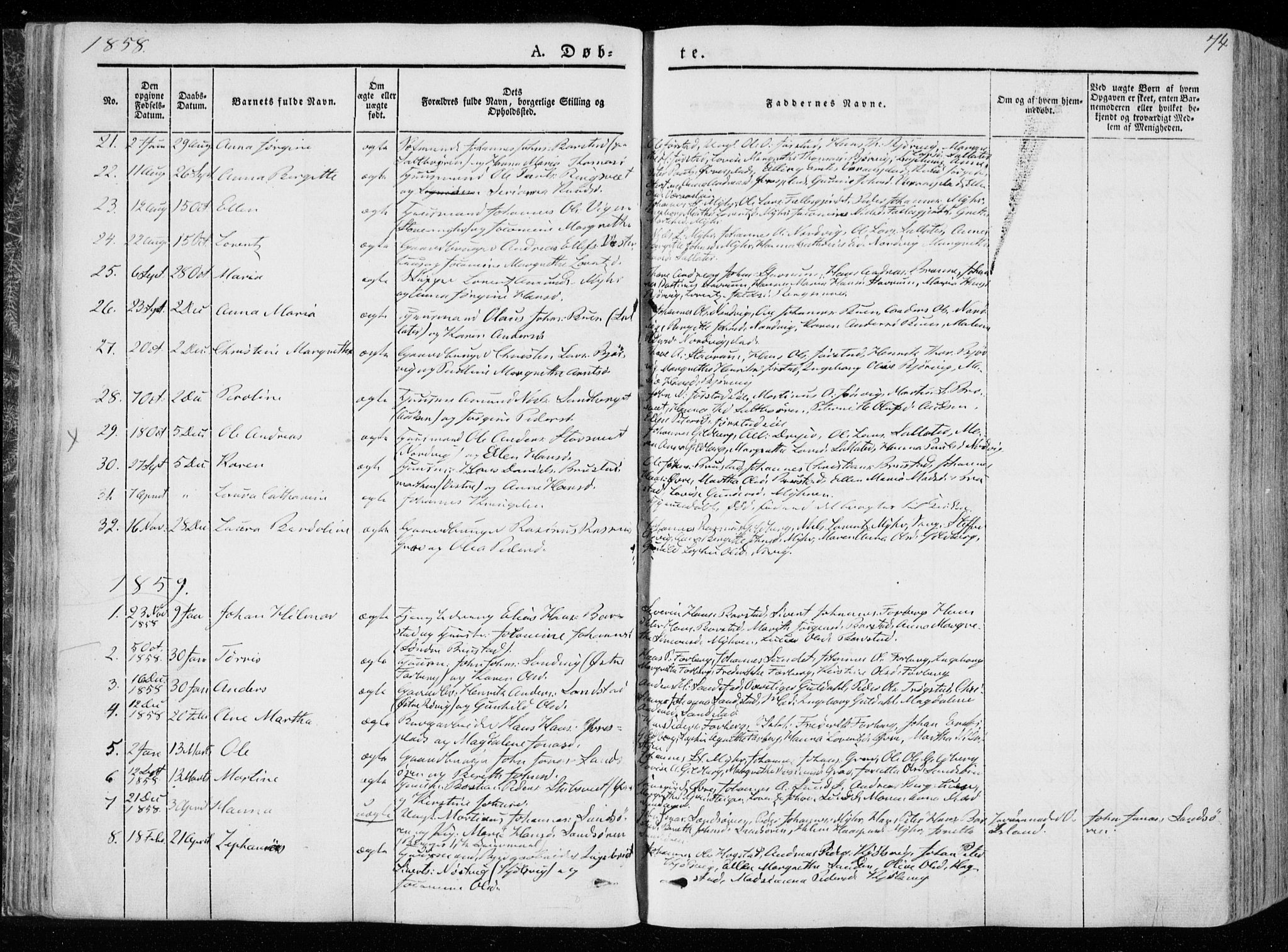 Ministerialprotokoller, klokkerbøker og fødselsregistre - Nord-Trøndelag, SAT/A-1458/722/L0218: Parish register (official) no. 722A05, 1843-1868, p. 74
