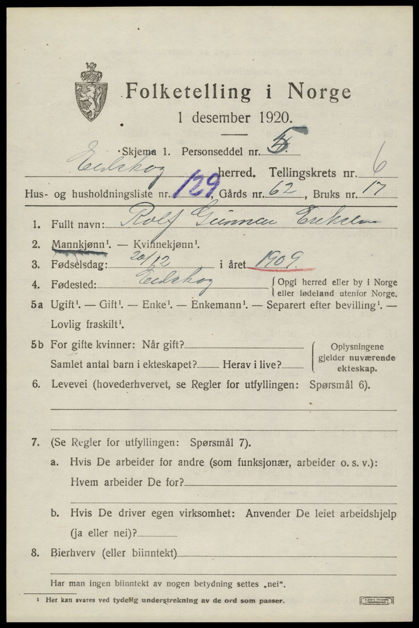 SAH, 1920 census for Eidskog, 1920, p. 7823