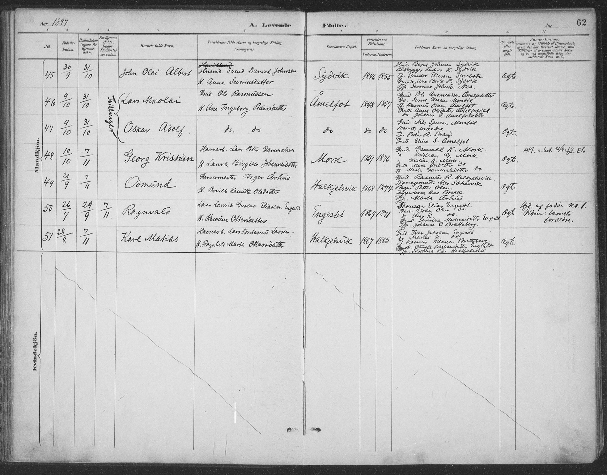 Ministerialprotokoller, klokkerbøker og fødselsregistre - Møre og Romsdal, AV/SAT-A-1454/511/L0142: Parish register (official) no. 511A09, 1891-1905, p. 62