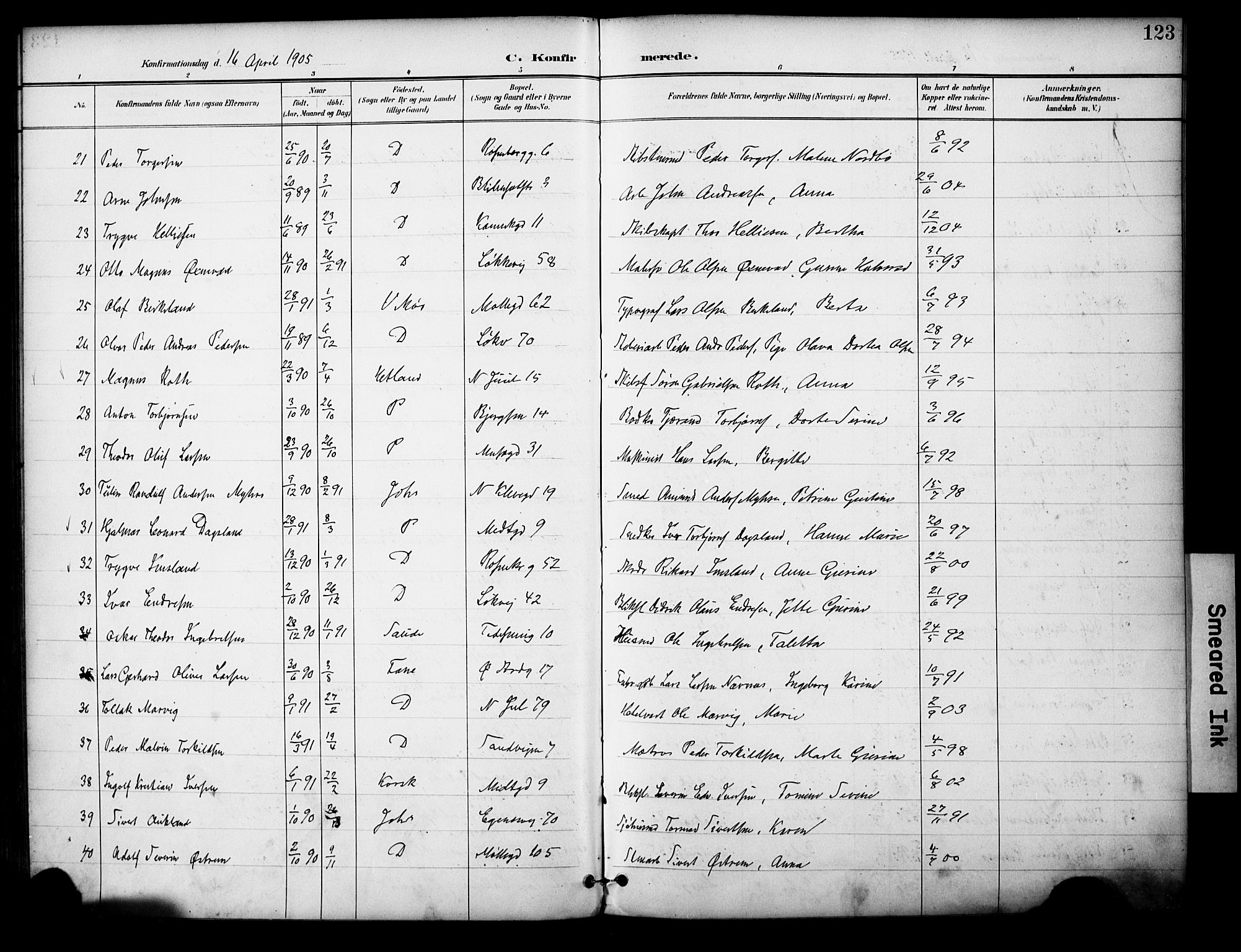 Domkirken sokneprestkontor, SAST/A-101812/001/30/30BA/L0031: Parish register (official) no. A 30, 1896-1916, p. 123
