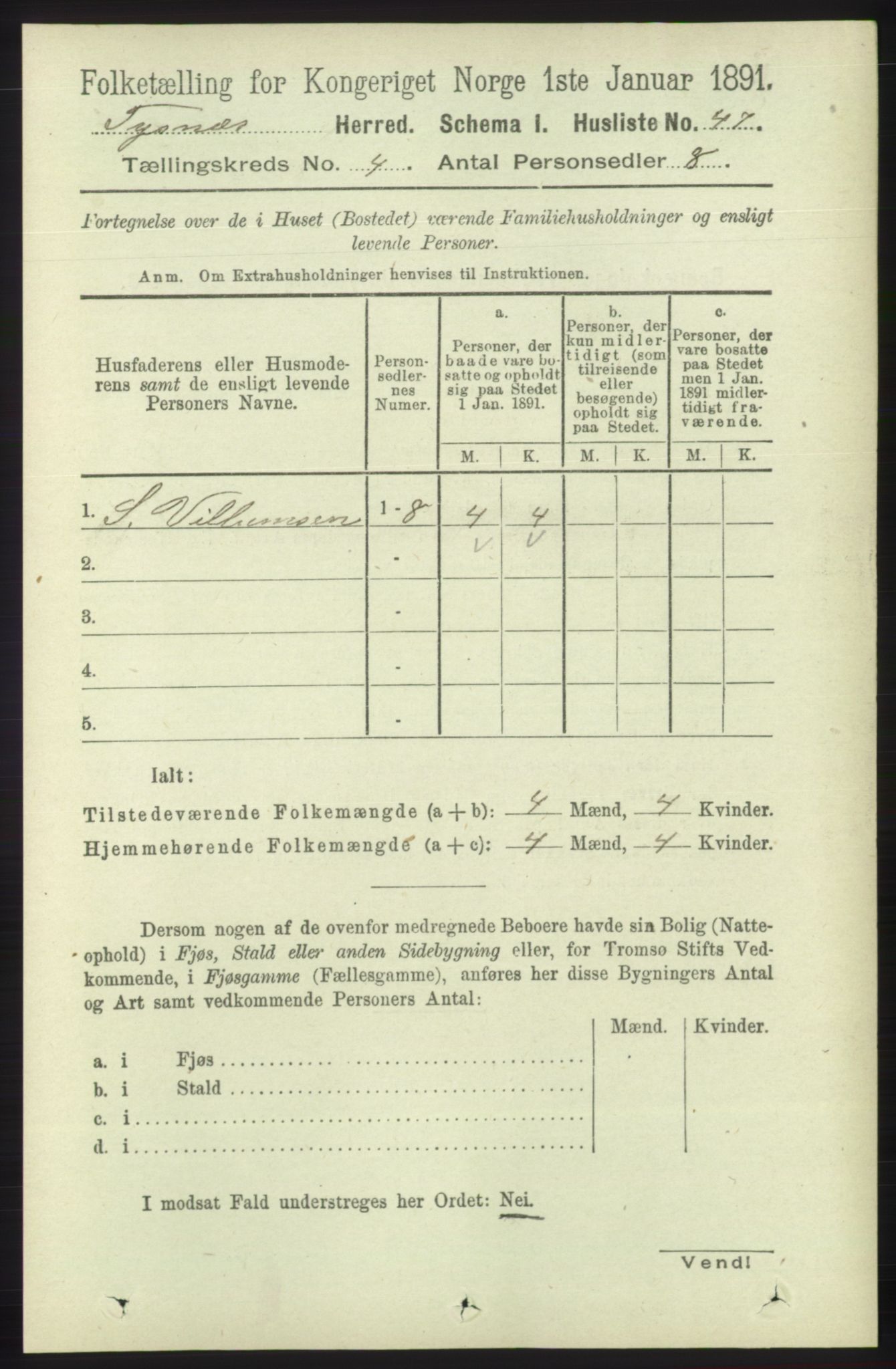 RA, 1891 census for 1223 Tysnes, 1891, p. 1526