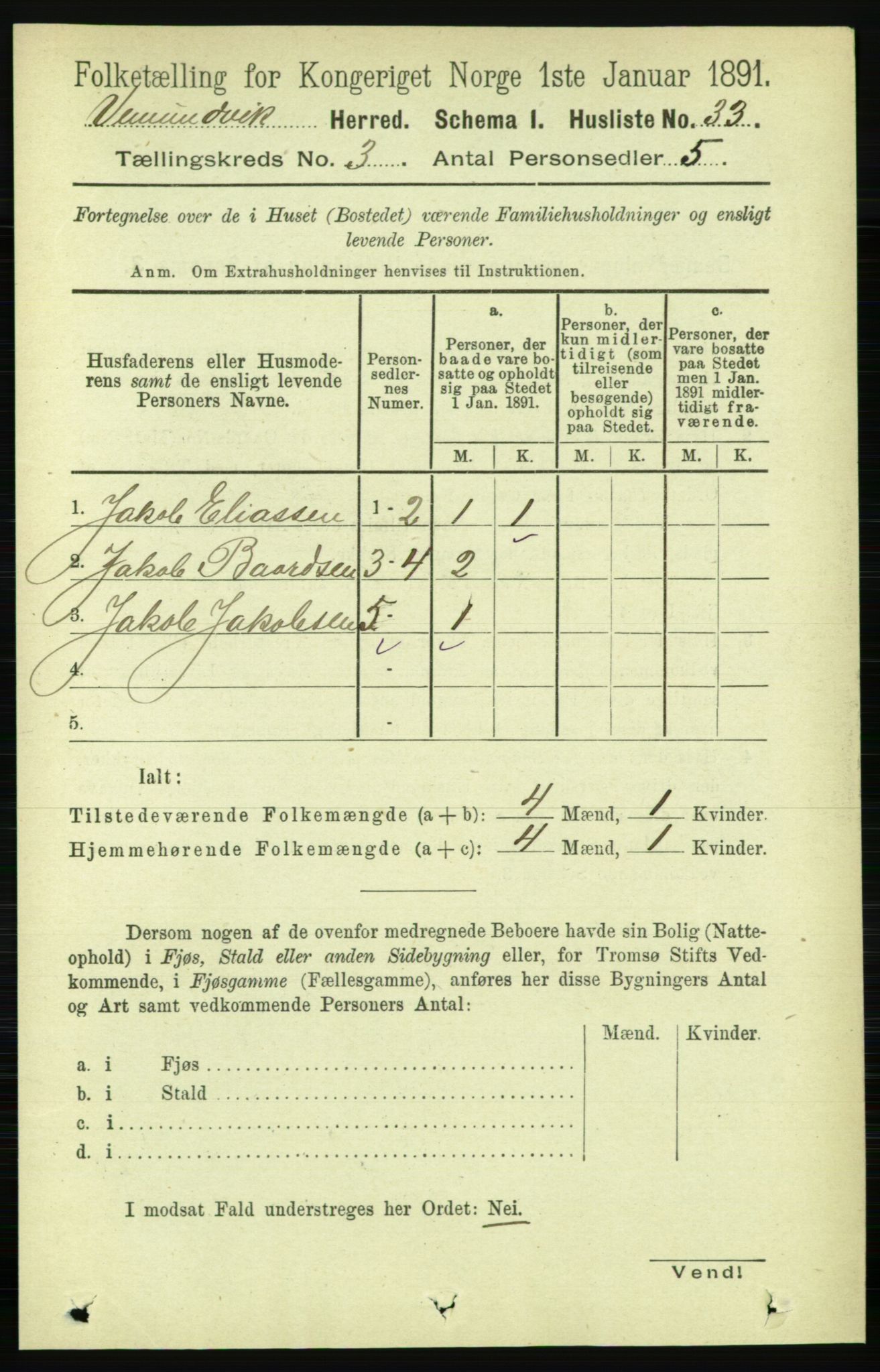 RA, 1891 census for 1745 Vemundvik, 1891, p. 945