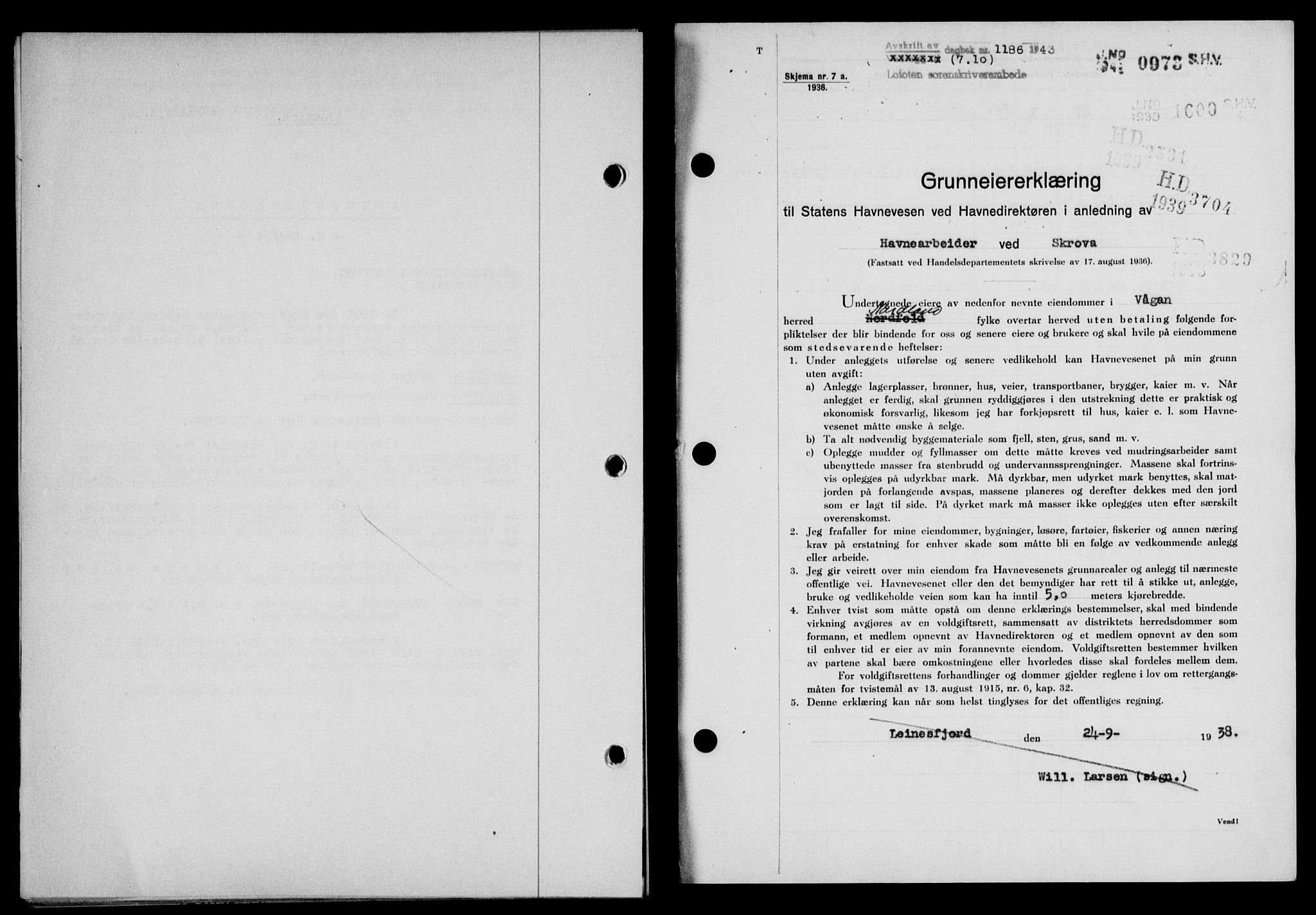 Lofoten sorenskriveri, SAT/A-0017/1/2/2C/L0011a: Mortgage book no. 11a, 1943-1943, Diary no: : 1183/1943