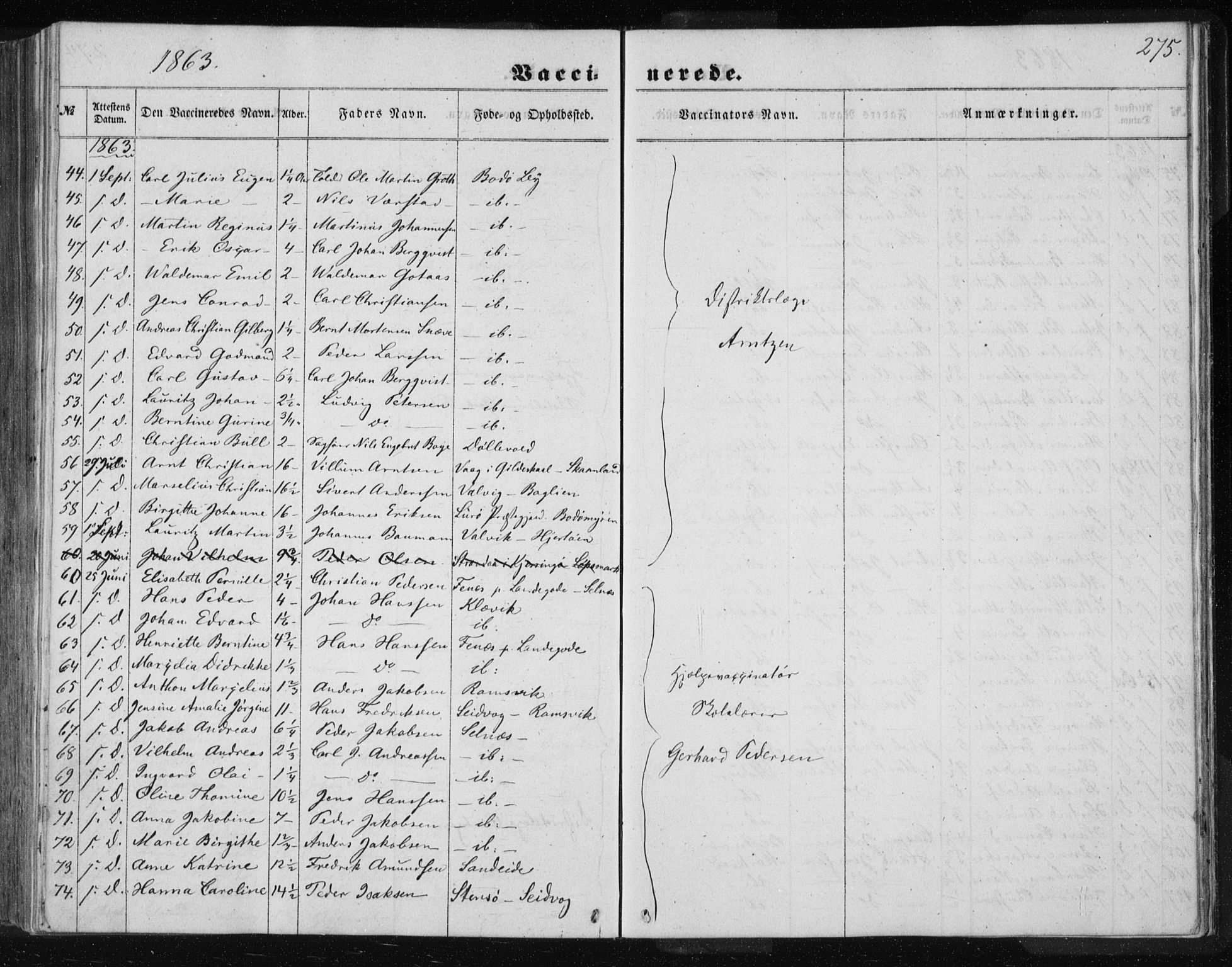 Ministerialprotokoller, klokkerbøker og fødselsregistre - Nordland, AV/SAT-A-1459/801/L0028: Parish register (copy) no. 801C03, 1855-1867, p. 275