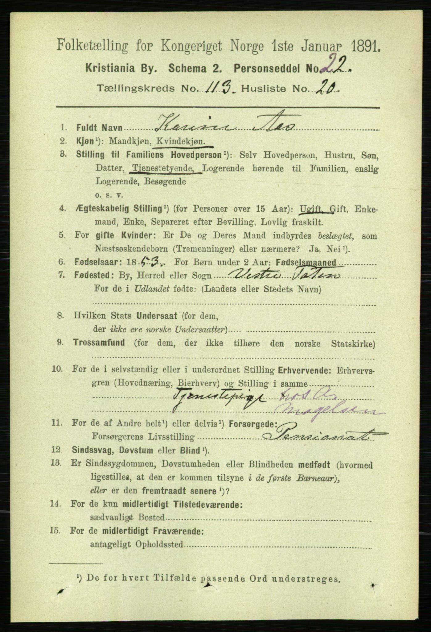 RA, 1891 census for 0301 Kristiania, 1891, p. 60632