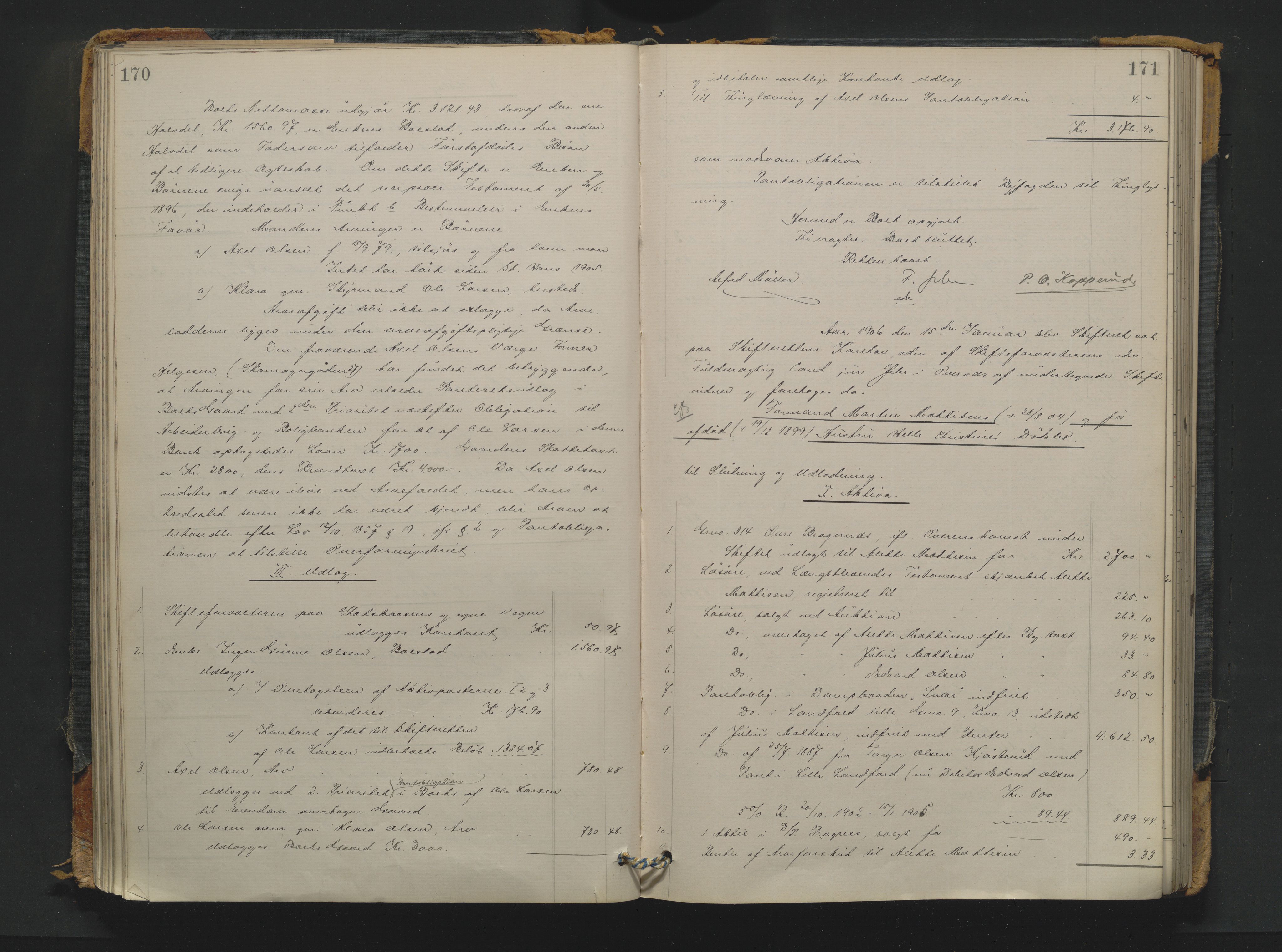 Drammen byfogd, AV/SAKO-A-222/H/Hb/Hbd/Hbda/L0009: Skifteutlodningsprotokoll., 1904-1911, p. 170-171