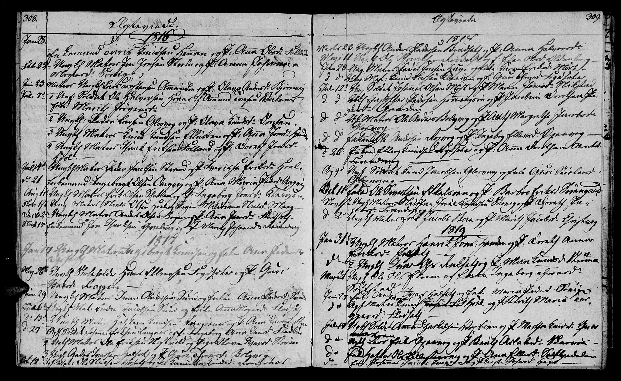Ministerialprotokoller, klokkerbøker og fødselsregistre - Møre og Romsdal, SAT/A-1454/569/L0817: Parish register (official) no. 569A03, 1805-1819, p. 308-309