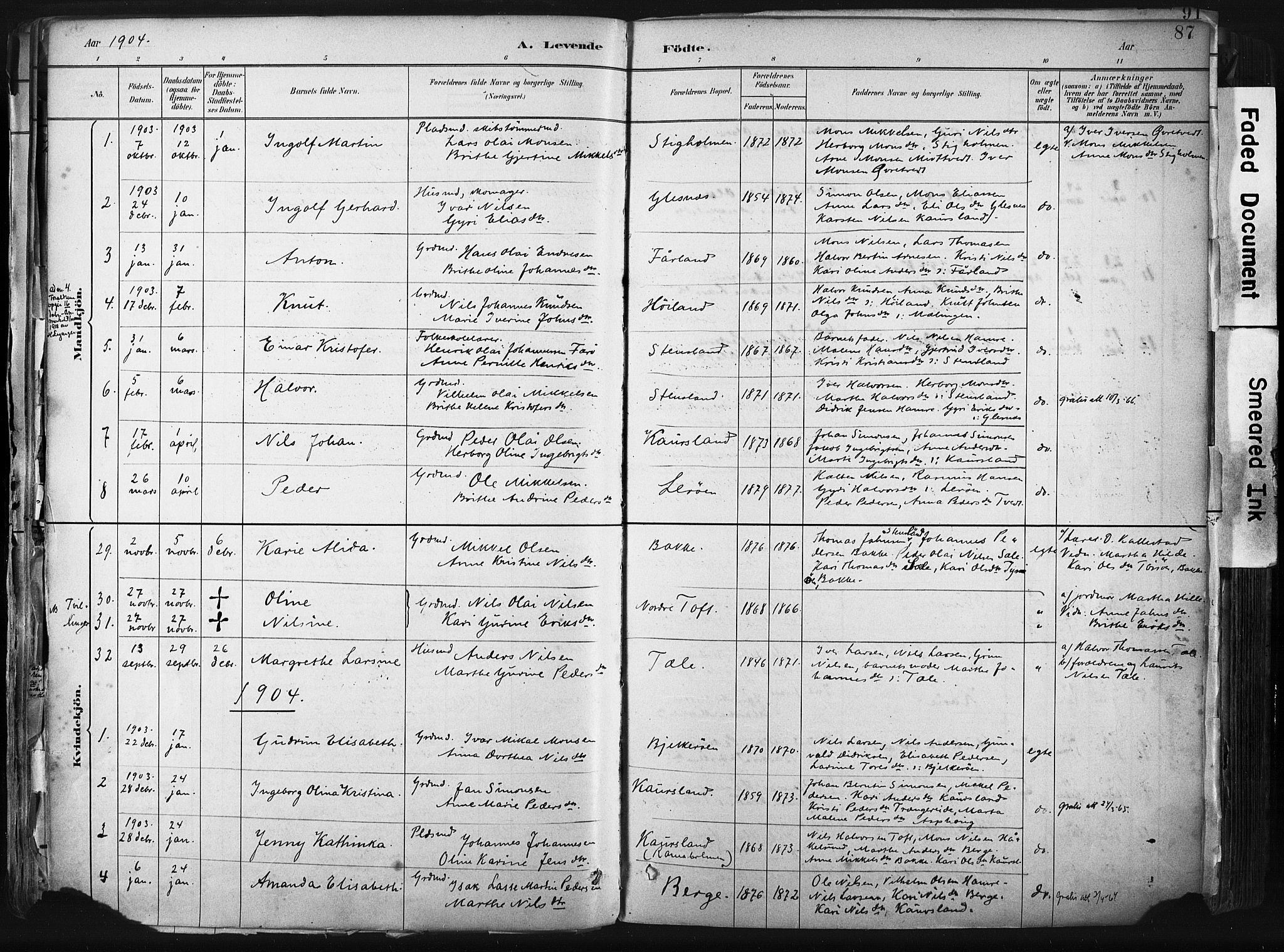 Sund sokneprestembete, SAB/A-99930: Parish register (official) no. B 1, 1882-1907, p. 87