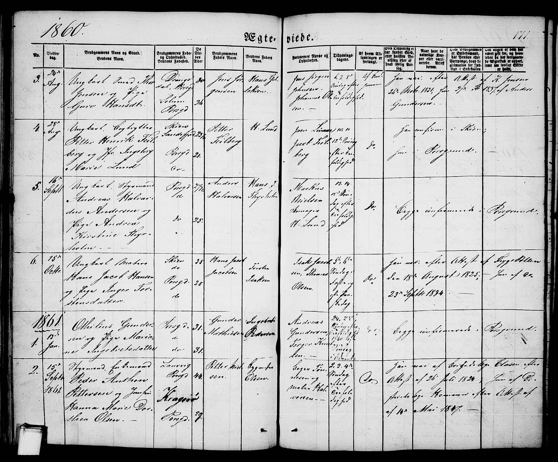 Porsgrunn kirkebøker , SAKO/A-104/G/Ga/L0002: Parish register (copy) no. I 2, 1847-1877, p. 171