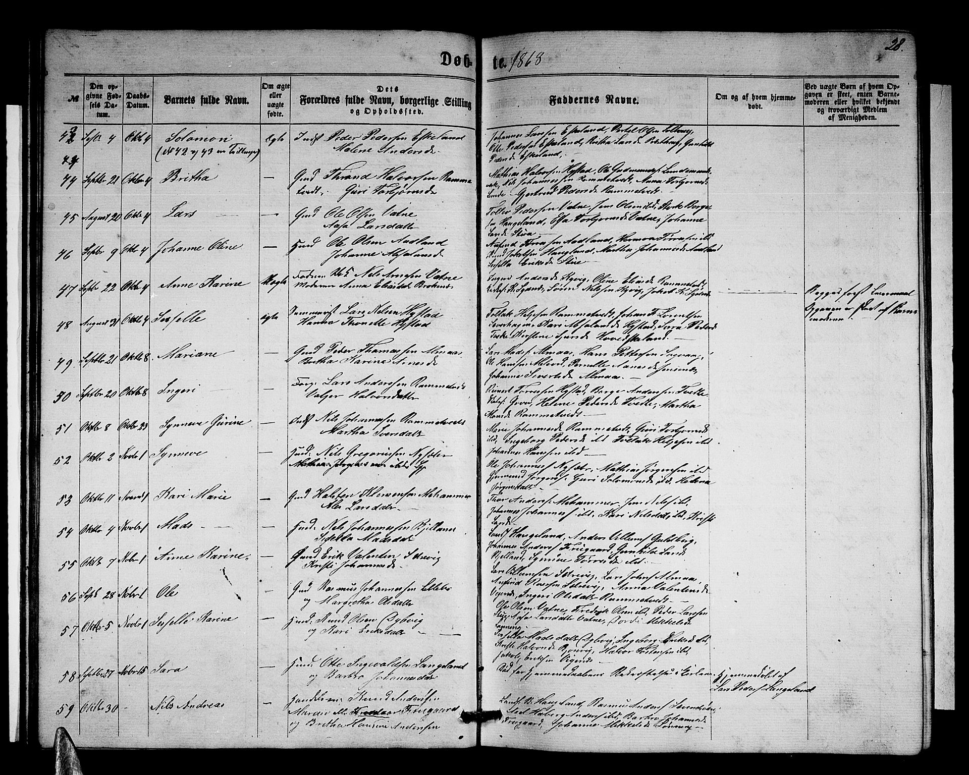 Stord sokneprestembete, SAB/A-78201/H/Hab: Parish register (copy) no. A 1, 1864-1878, p. 28