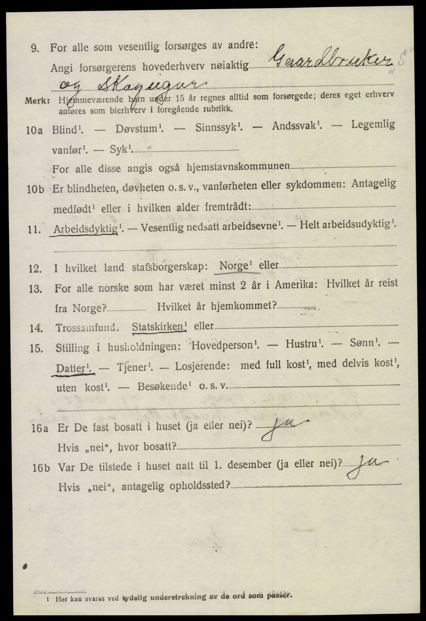 SAK, 1920 census for Bygland, 1920, p. 1094