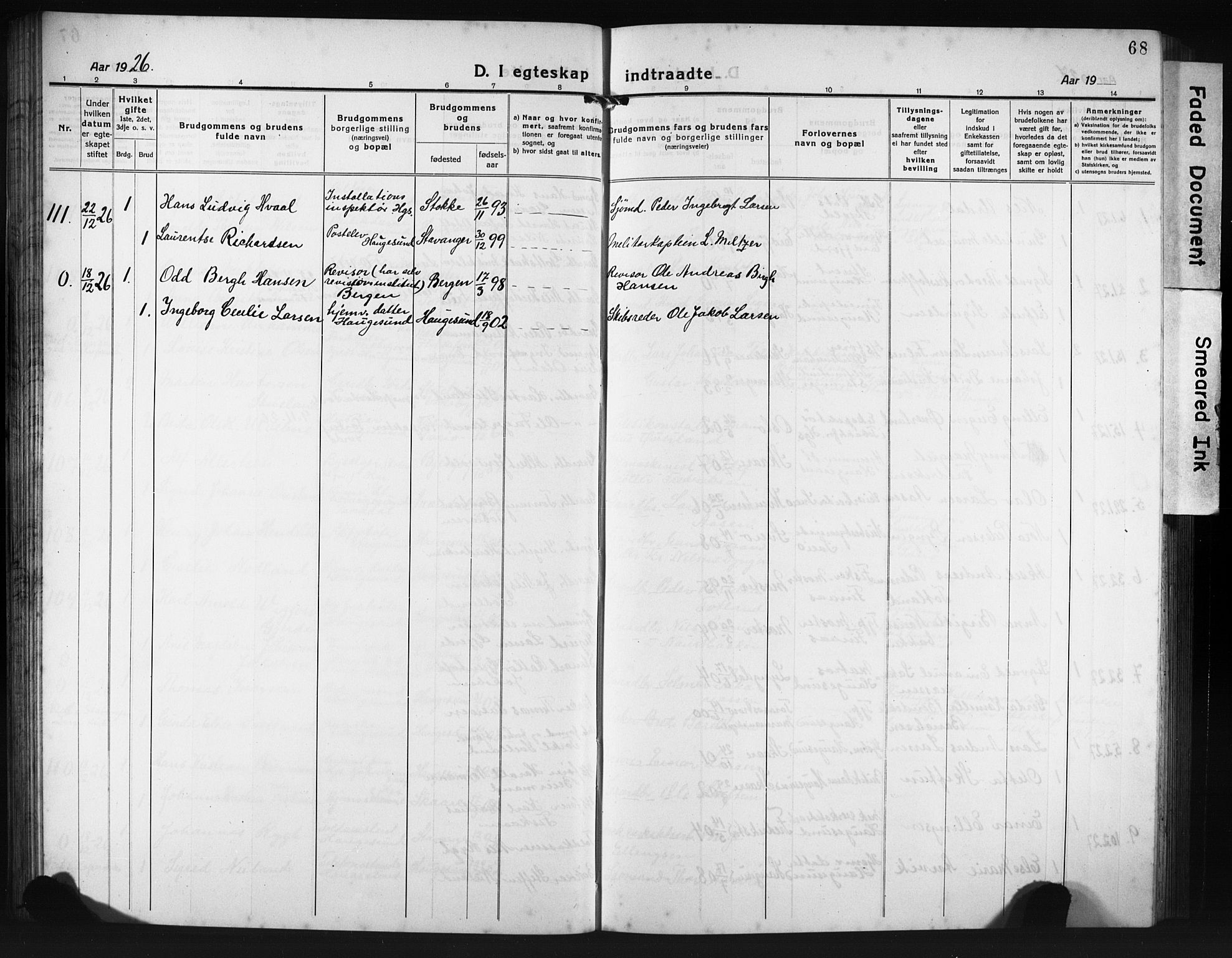 Haugesund sokneprestkontor, AV/SAST-A -101863/H/Ha/Hab/L0010: Parish register (copy) no. B 10, 1920-1931, p. 68