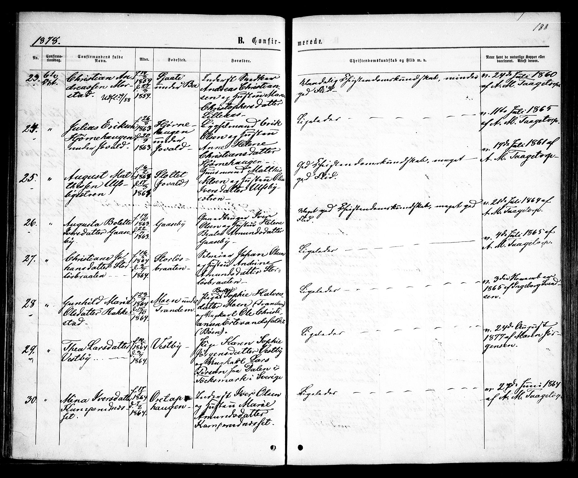 Rødenes prestekontor Kirkebøker, AV/SAO-A-2005/F/Fa/L0008: Parish register (official) no. I 8, 1869-1879, p. 188