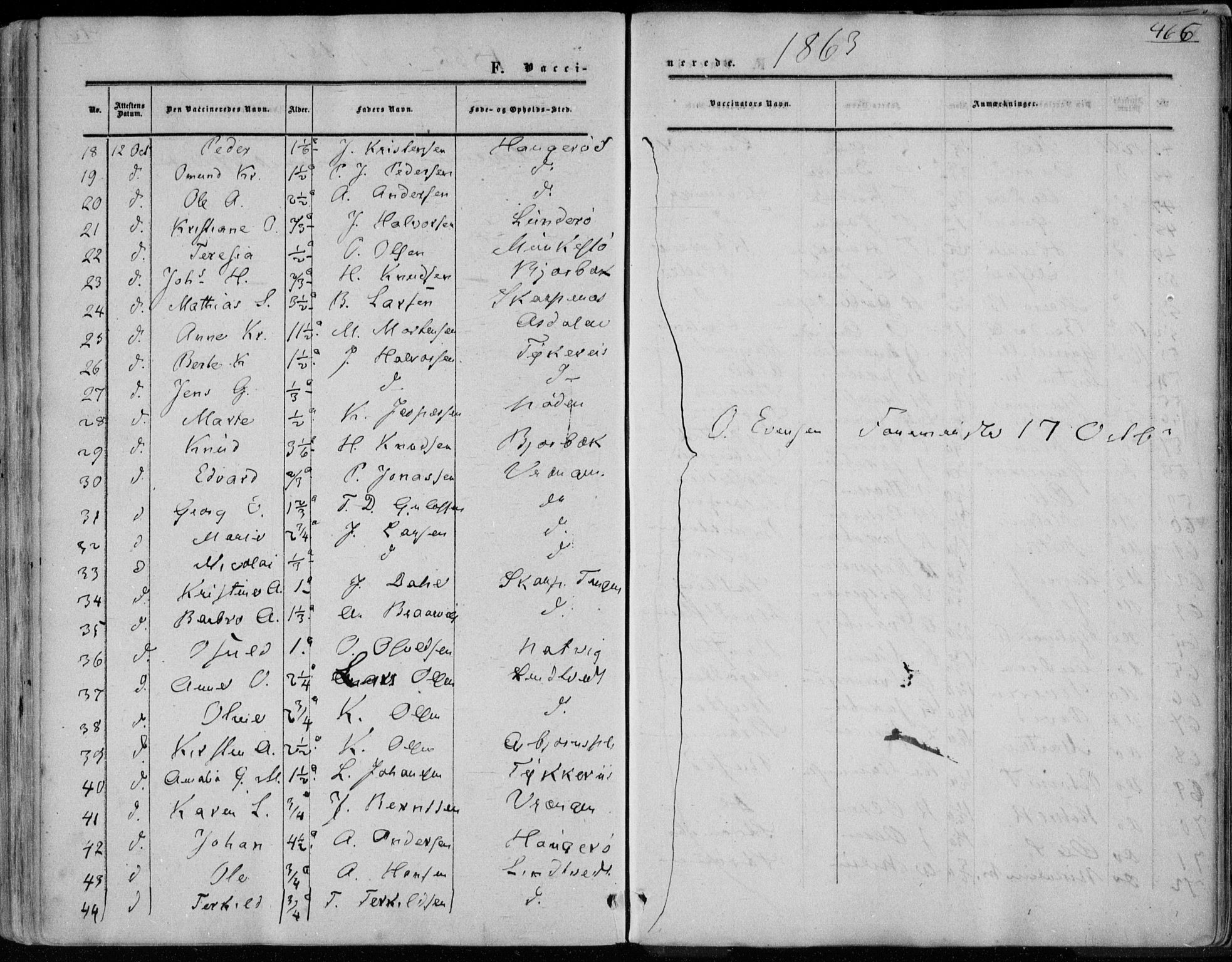 Øyestad sokneprestkontor, AV/SAK-1111-0049/F/Fa/L0015: Parish register (official) no. A 15, 1857-1873, p. 466