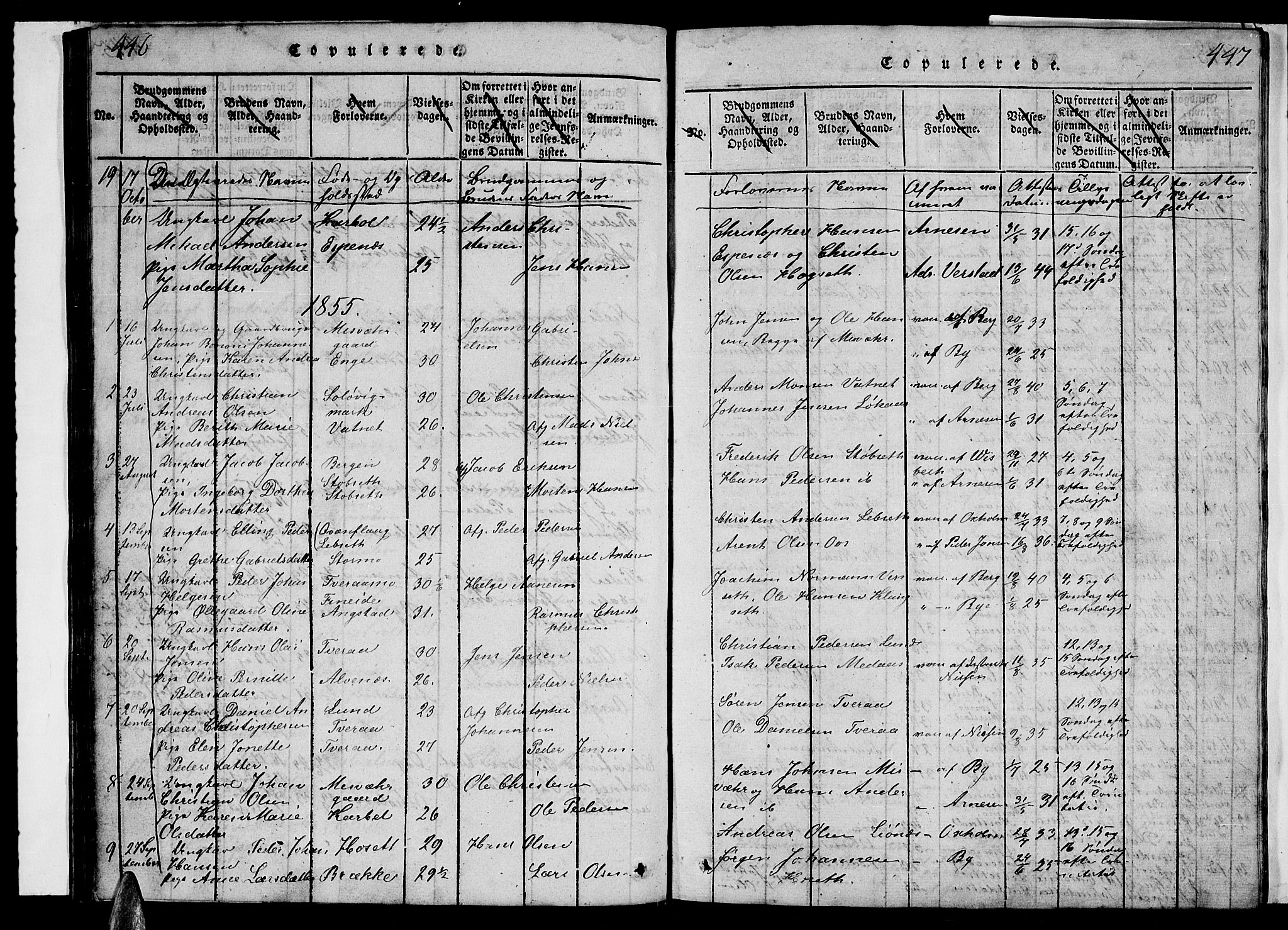 Ministerialprotokoller, klokkerbøker og fødselsregistre - Nordland, AV/SAT-A-1459/852/L0752: Parish register (copy) no. 852C03, 1840-1855, p. 446-447