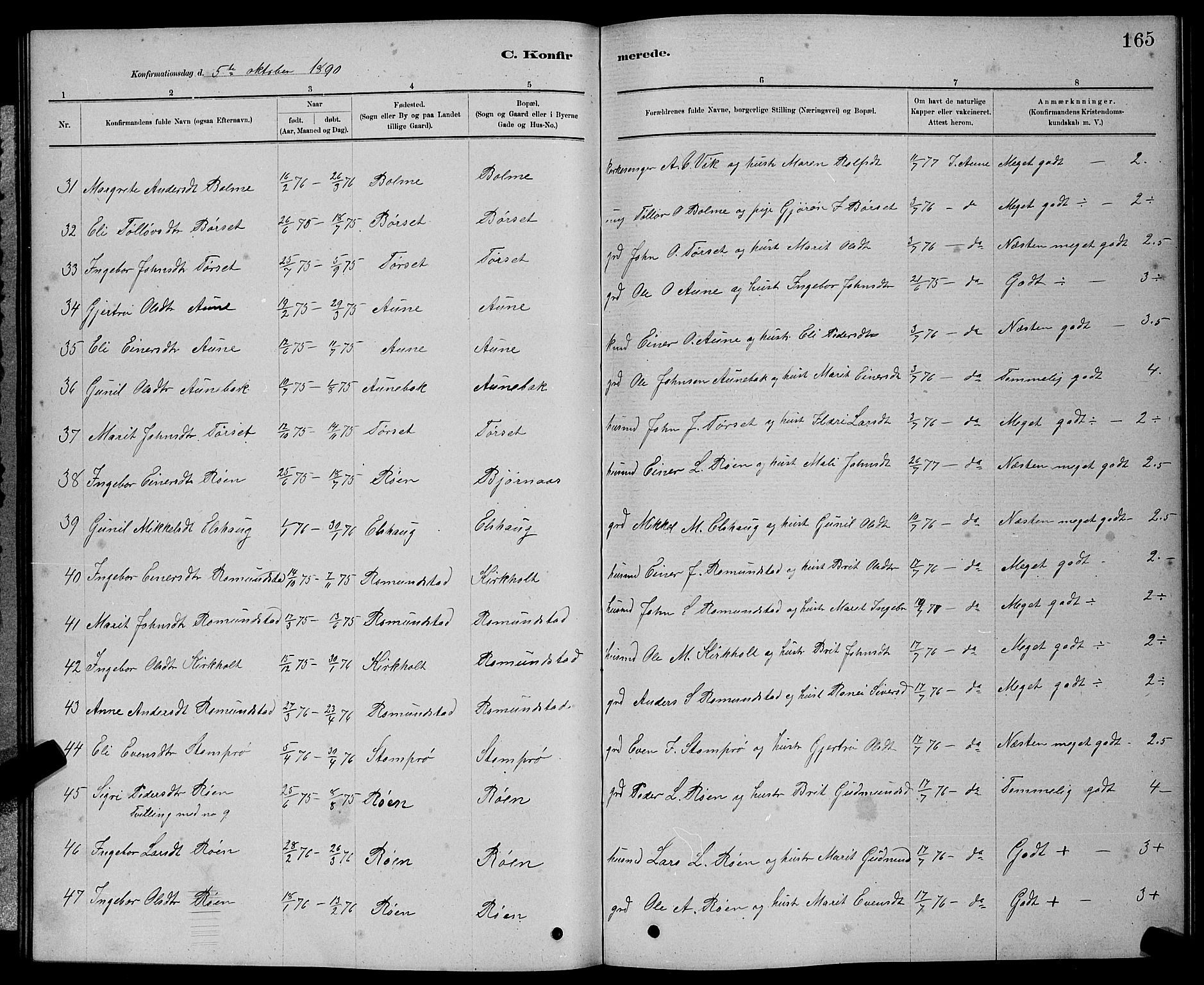 Ministerialprotokoller, klokkerbøker og fødselsregistre - Møre og Romsdal, AV/SAT-A-1454/598/L1077: Parish register (copy) no. 598C02, 1879-1891, p. 165