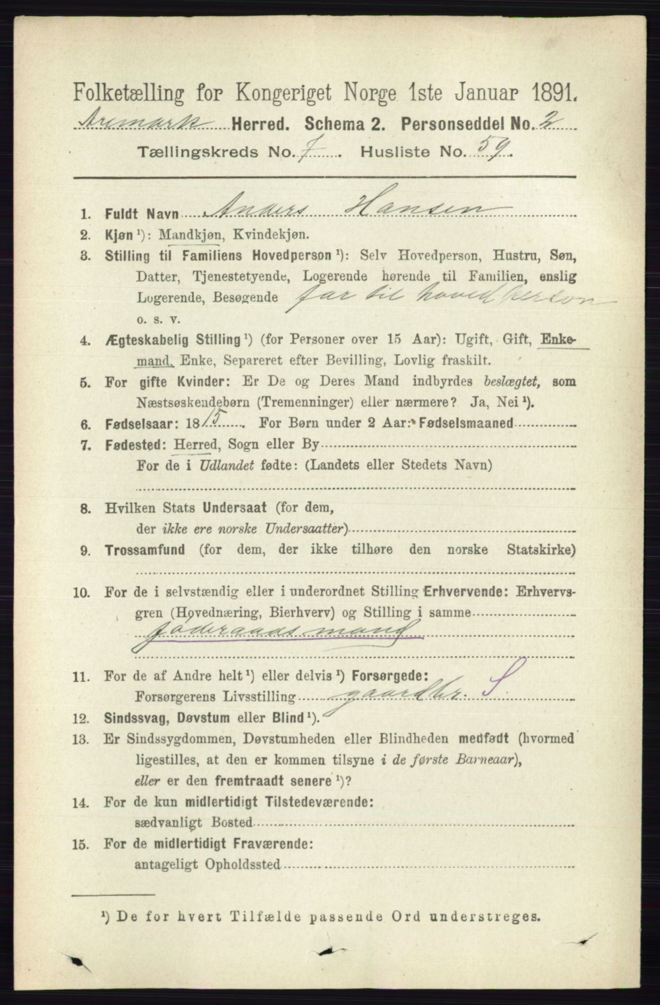 RA, 1891 census for 0118 Aremark, 1891, p. 4245