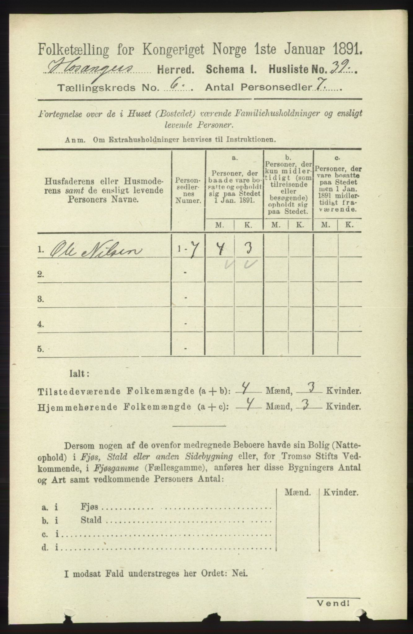 RA, 1891 census for 1253 Hosanger, 1891, p. 2134