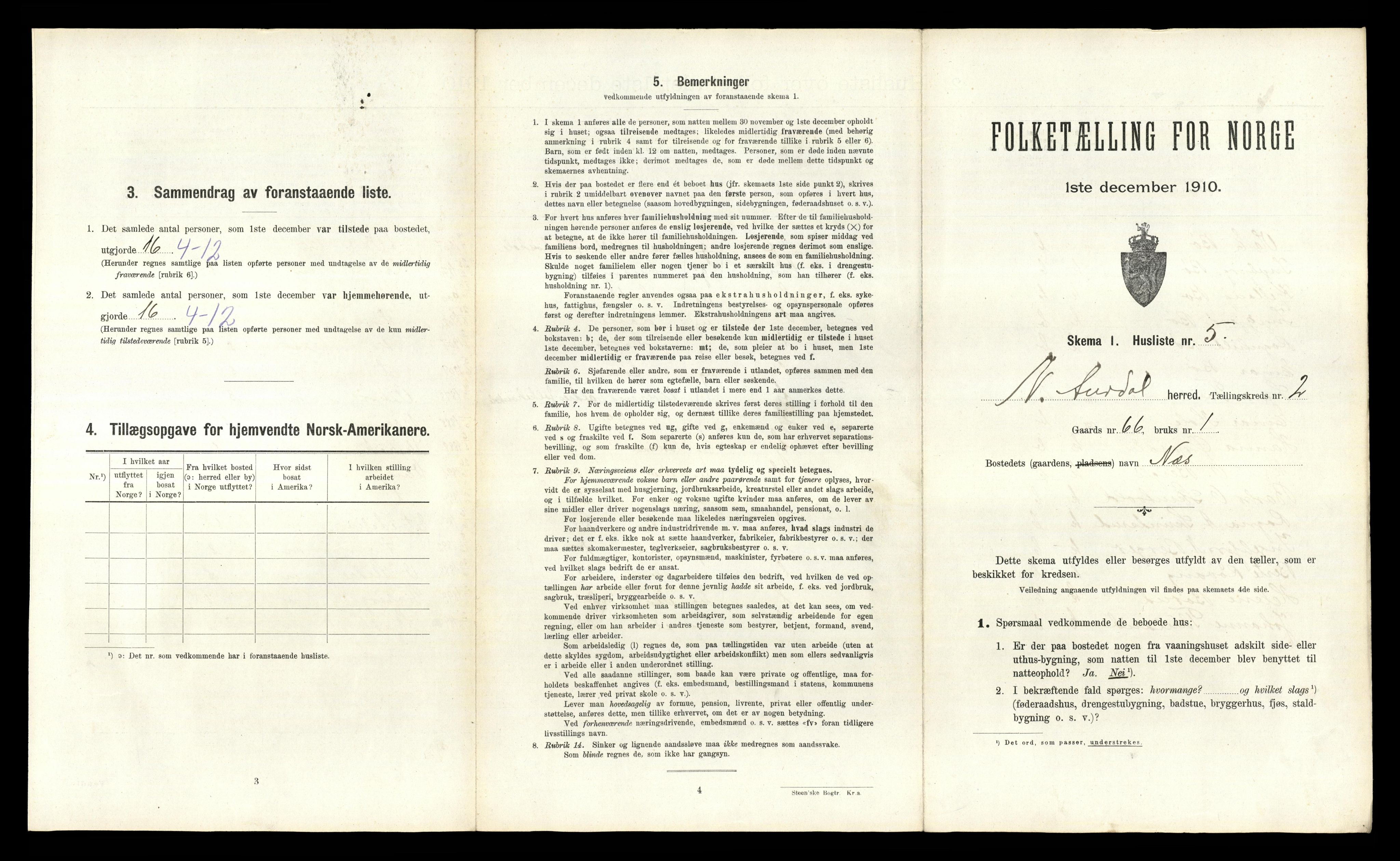 RA, 1910 census for Nord-Aurdal, 1910, p. 285