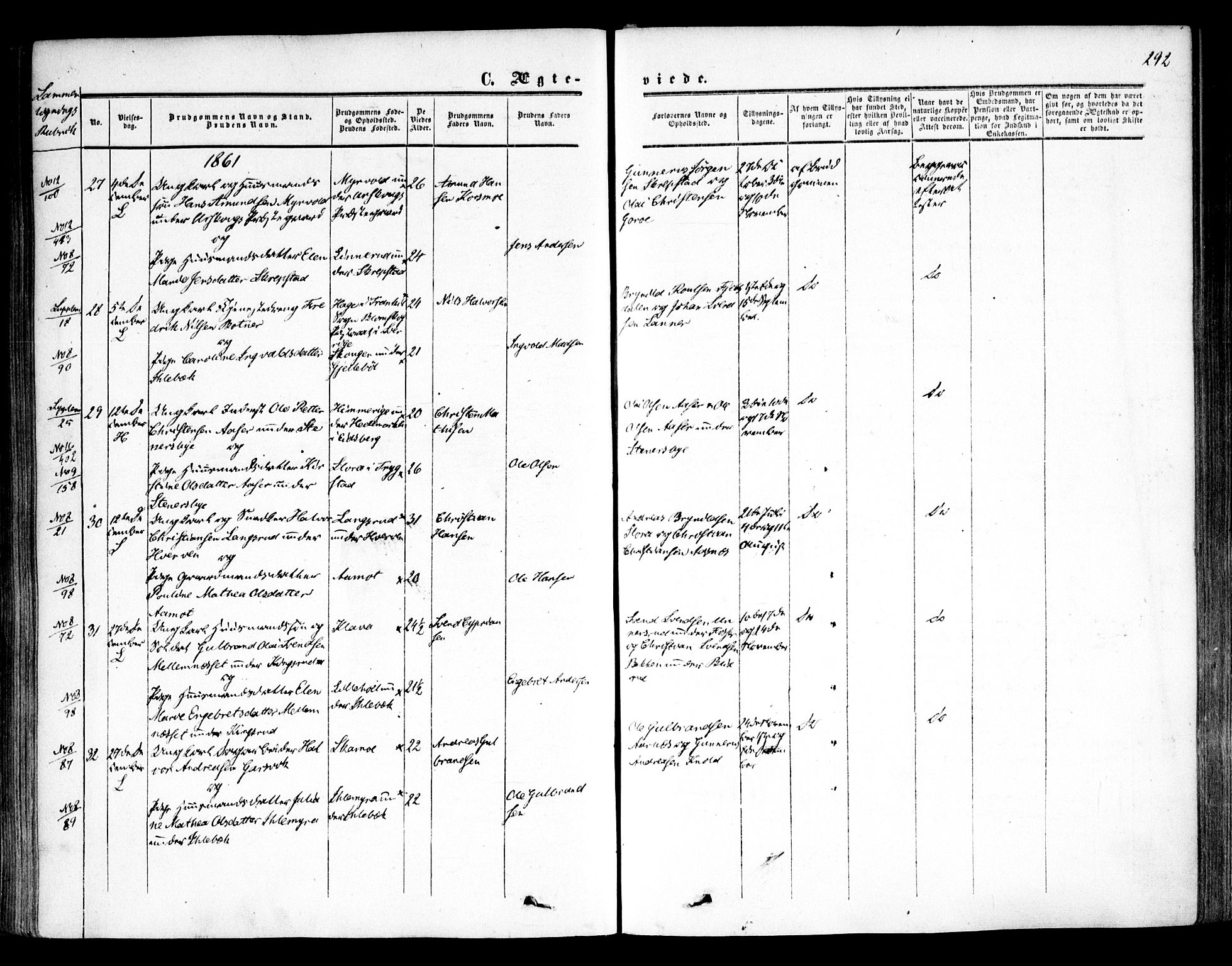 Høland prestekontor Kirkebøker, AV/SAO-A-10346a/F/Fa/L0010: Parish register (official) no. I 10, 1854-1861, p. 292
