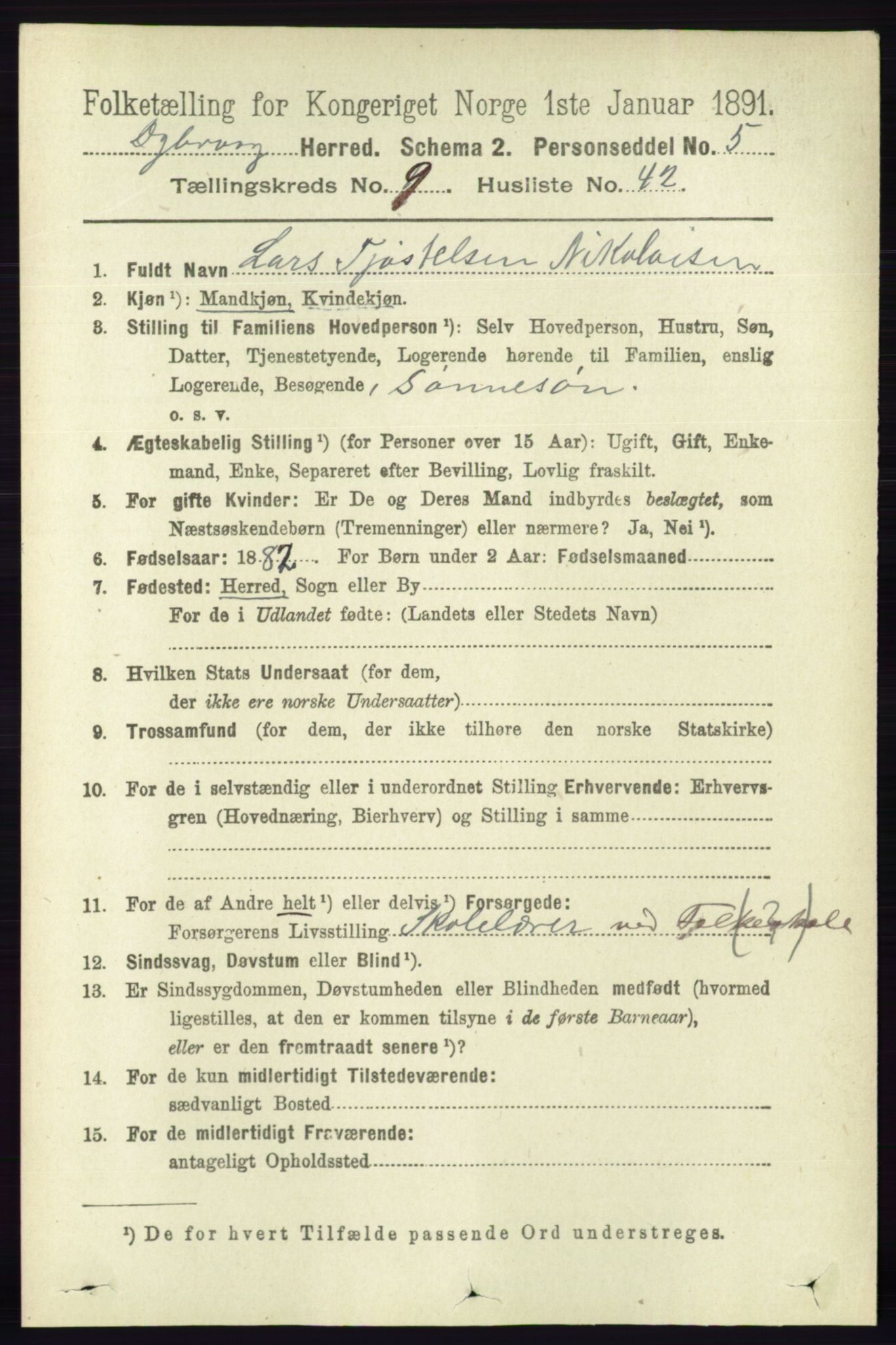 RA, 1891 census for 0915 Dypvåg, 1891, p. 3542