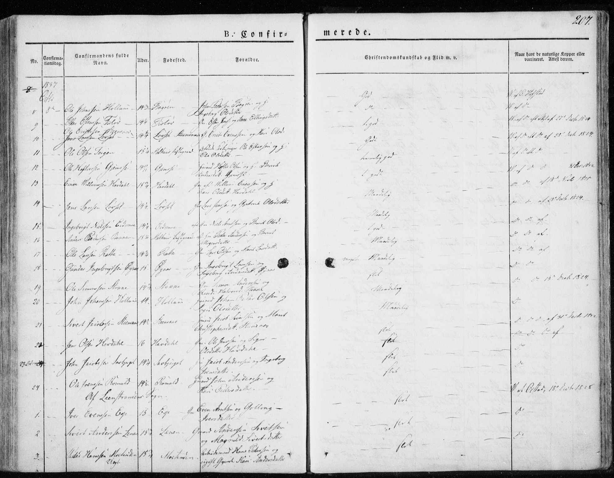 Ministerialprotokoller, klokkerbøker og fødselsregistre - Sør-Trøndelag, AV/SAT-A-1456/691/L1069: Parish register (official) no. 691A04, 1826-1841, p. 207