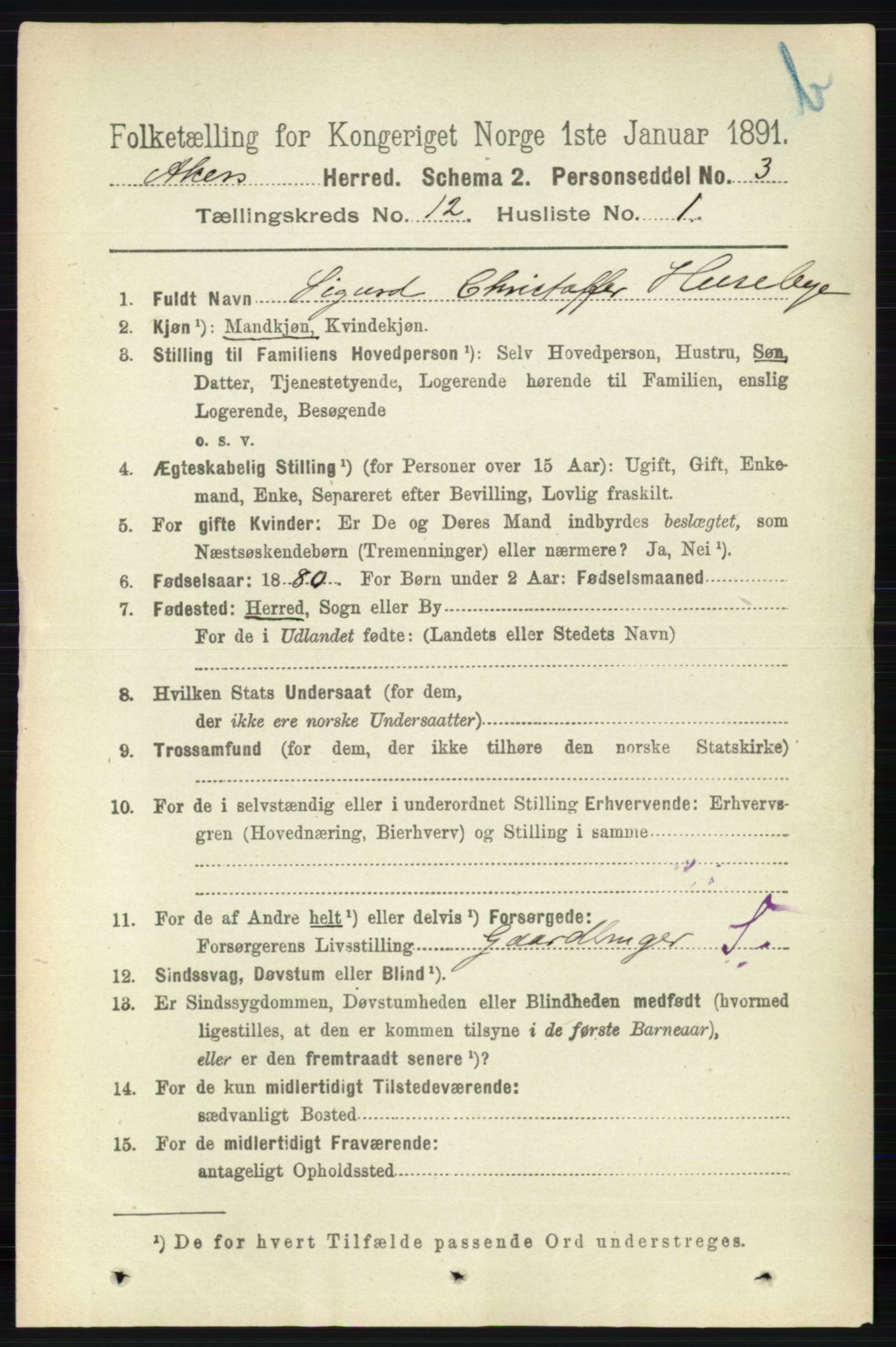 RA, 1891 census for 0218 Aker, 1891, p. 11402