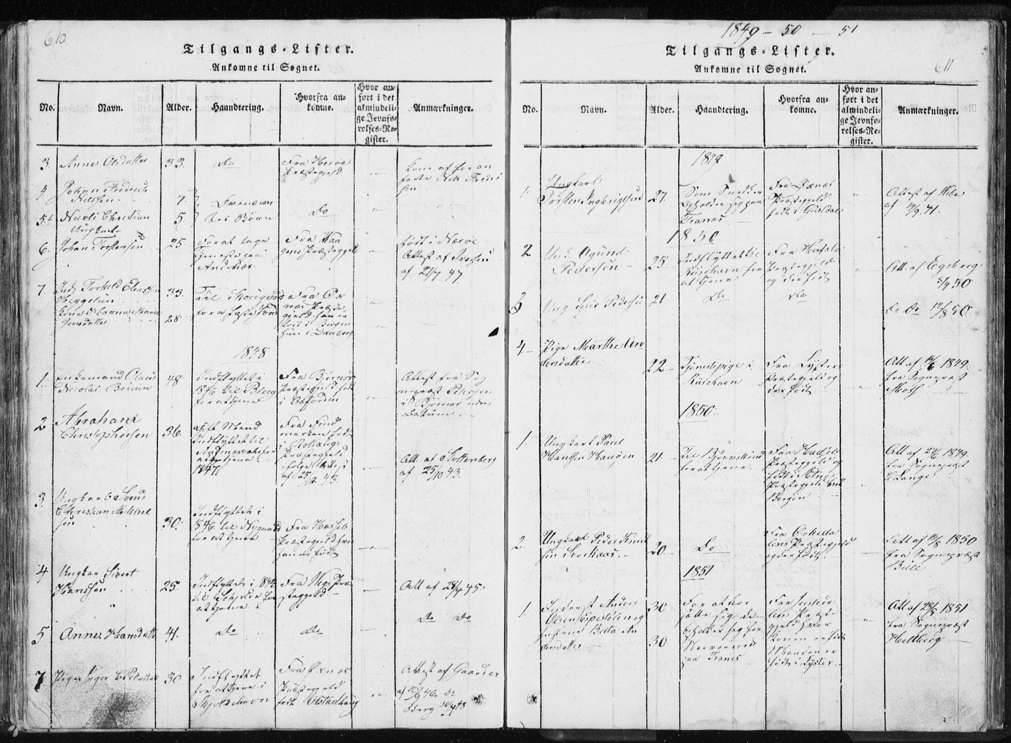 Ministerialprotokoller, klokkerbøker og fødselsregistre - Nordland, AV/SAT-A-1459/897/L1411: Parish register (copy) no. 897C01, 1820-1866, p. 610-611