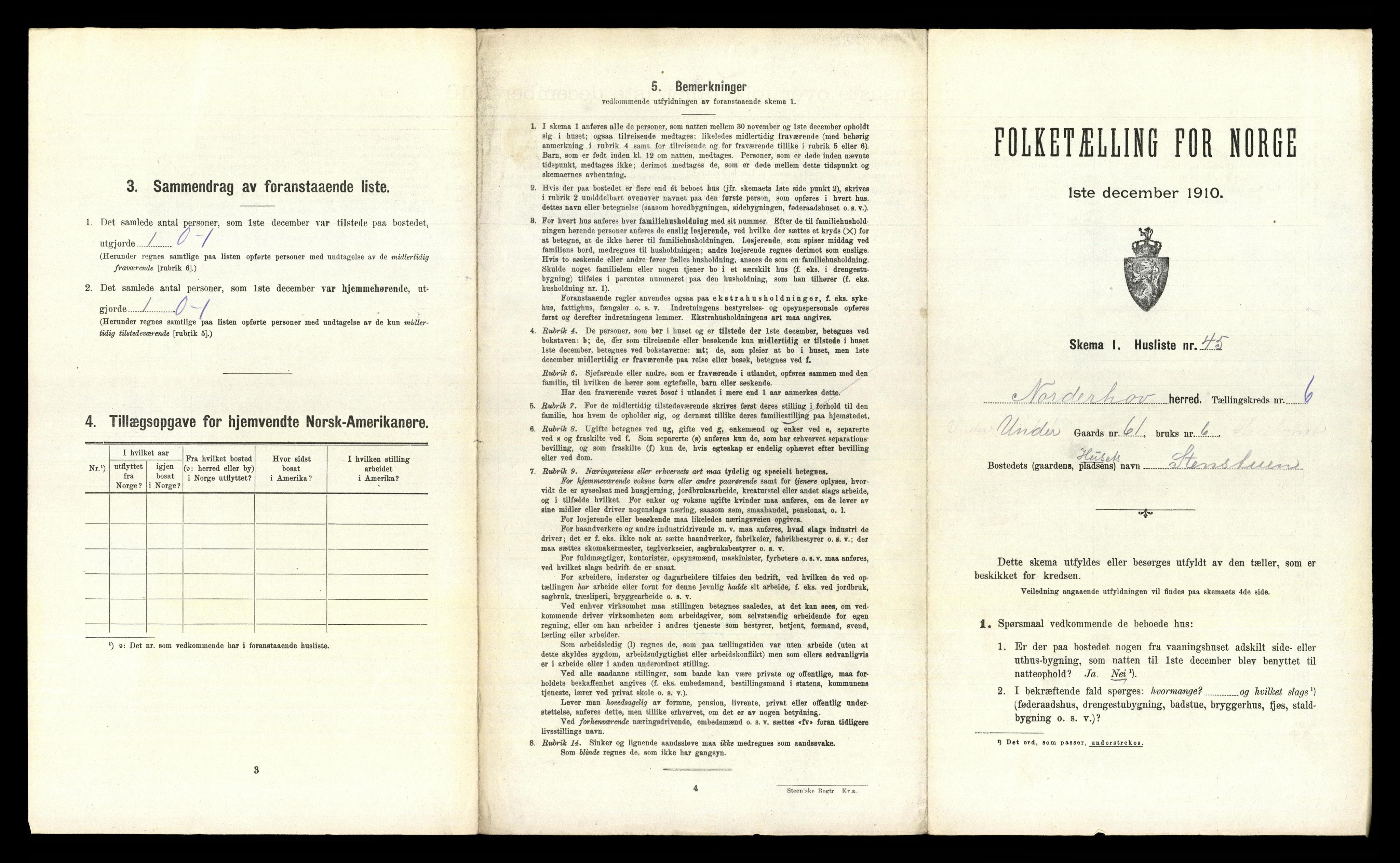 RA, 1910 census for Norderhov, 1910, p. 1564