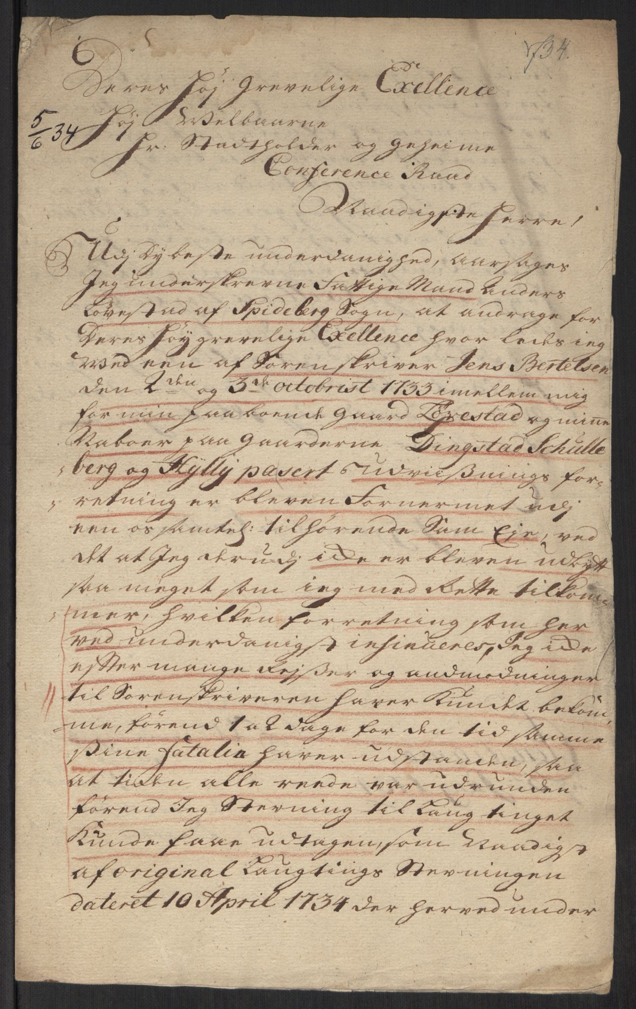 Stattholderembetet 1572-1771, AV/RA-EA-2870/Ef/L0107: Brev fra embetsmenn og andre, 1733-1734, p. 277