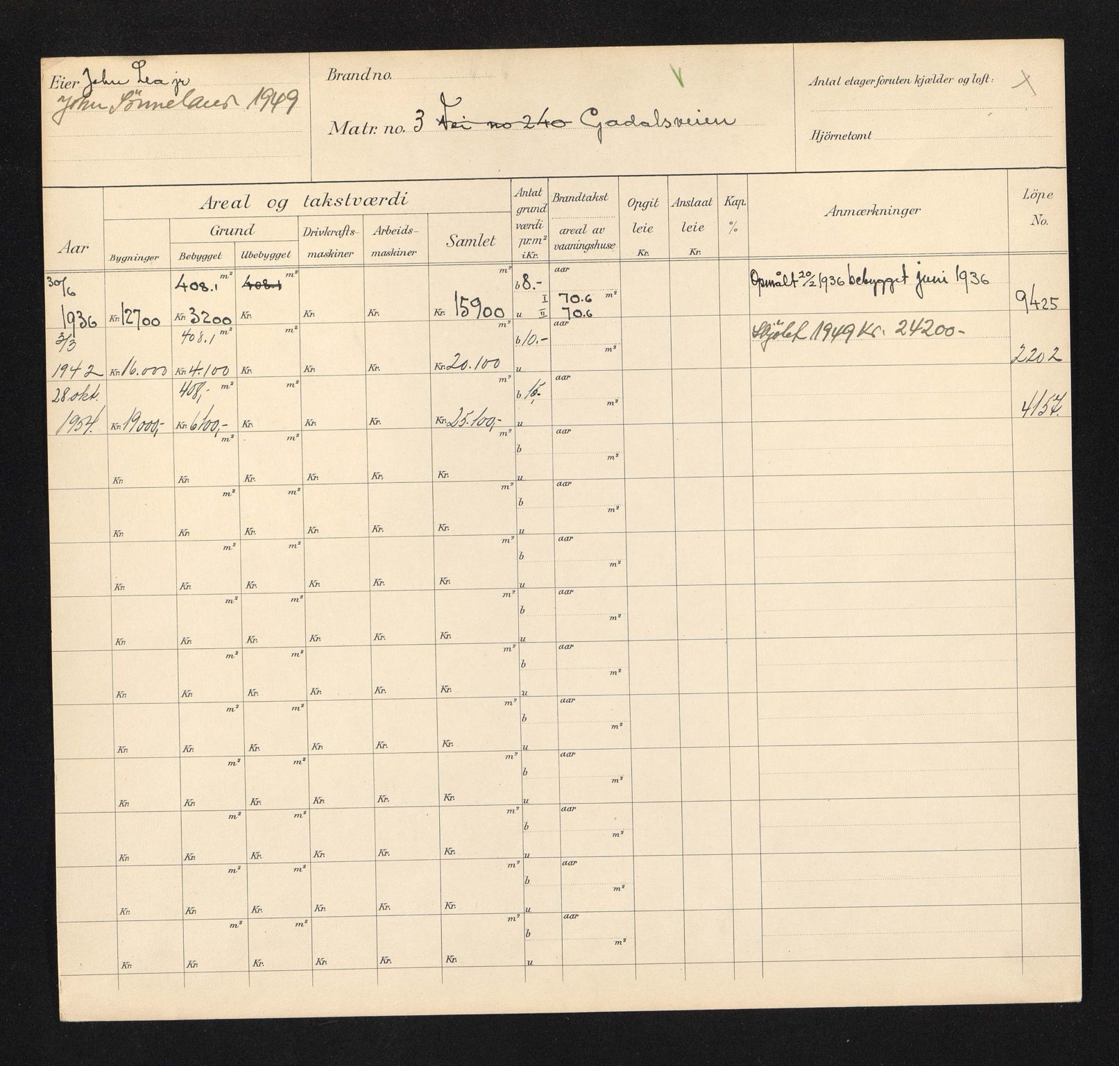 Stavanger kommune. Skattetakstvesenet, BYST/A-0440/F/Fa/Faa/L0015/0004: Skattetakstkort / Godalsveien 1 - 16