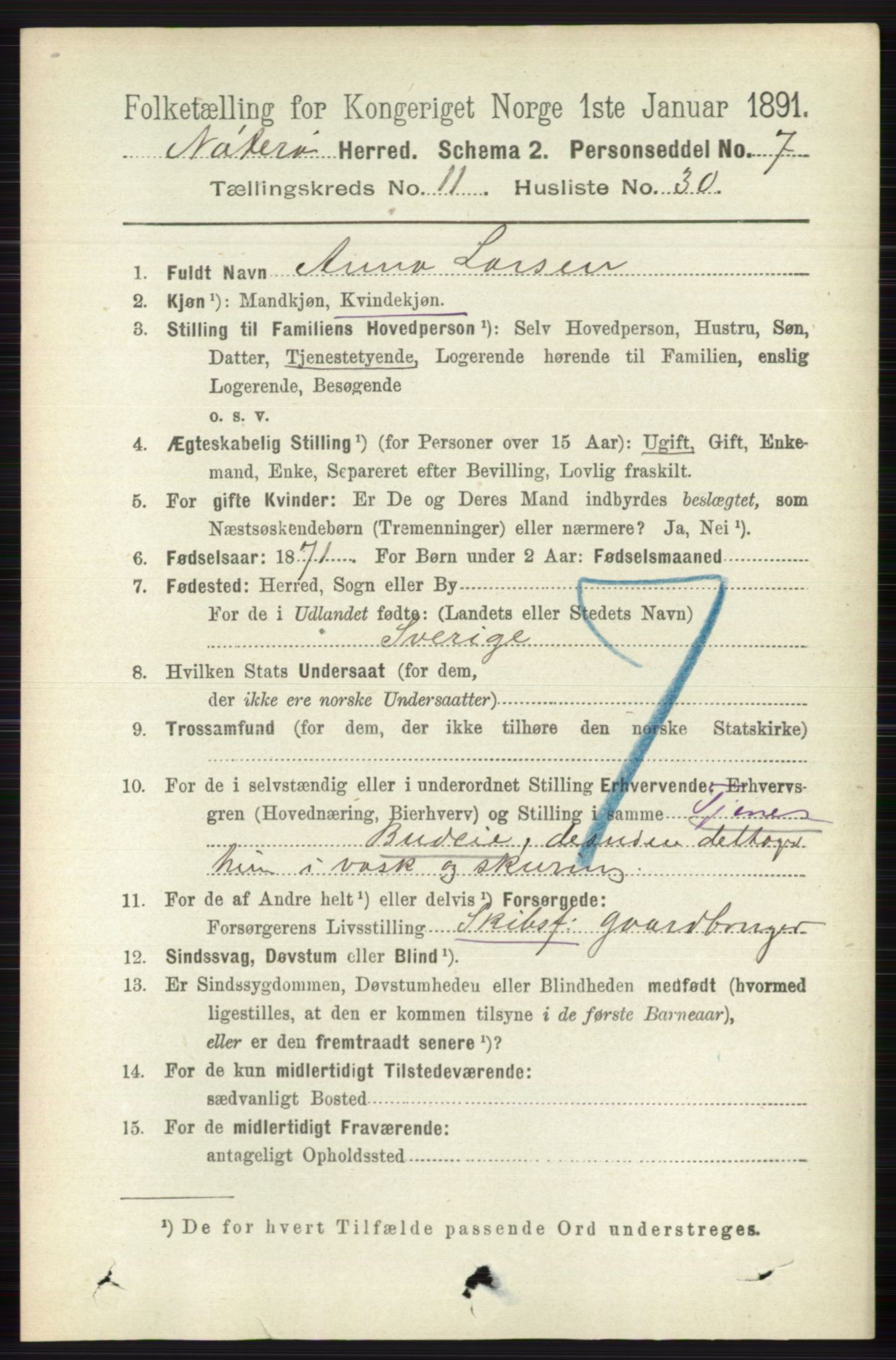 RA, 1891 census for 0722 Nøtterøy, 1891, p. 5990