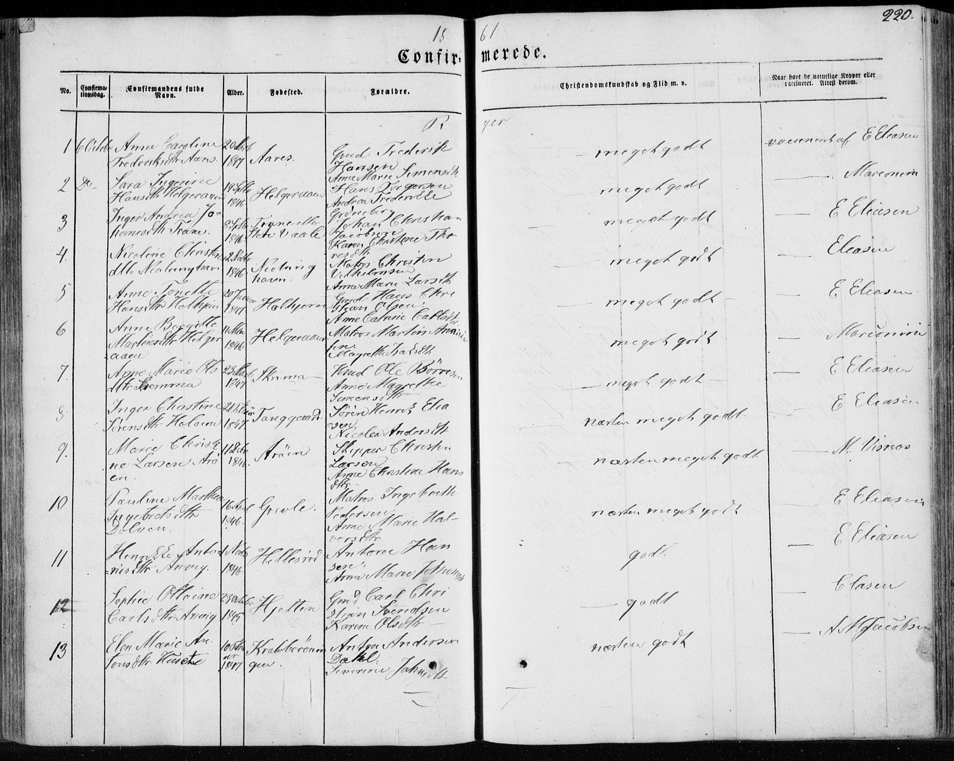 Brunlanes kirkebøker, AV/SAKO-A-342/F/Fa/L0004: Parish register (official) no. I 4, 1846-1862, p. 220