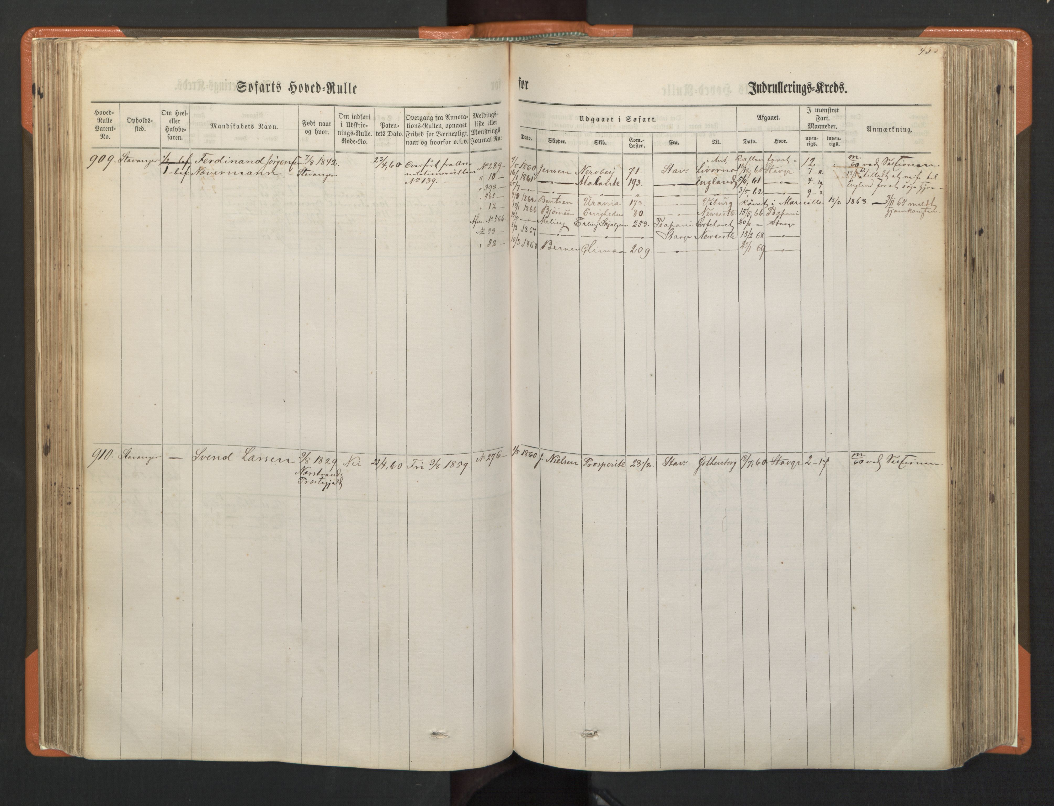 Stavanger sjømannskontor, AV/SAST-A-102006/F/Fb/Fbb/L0002: Sjøfartshovedrulle, patentnr. 721-1450 (del 2), 1863, p. 99