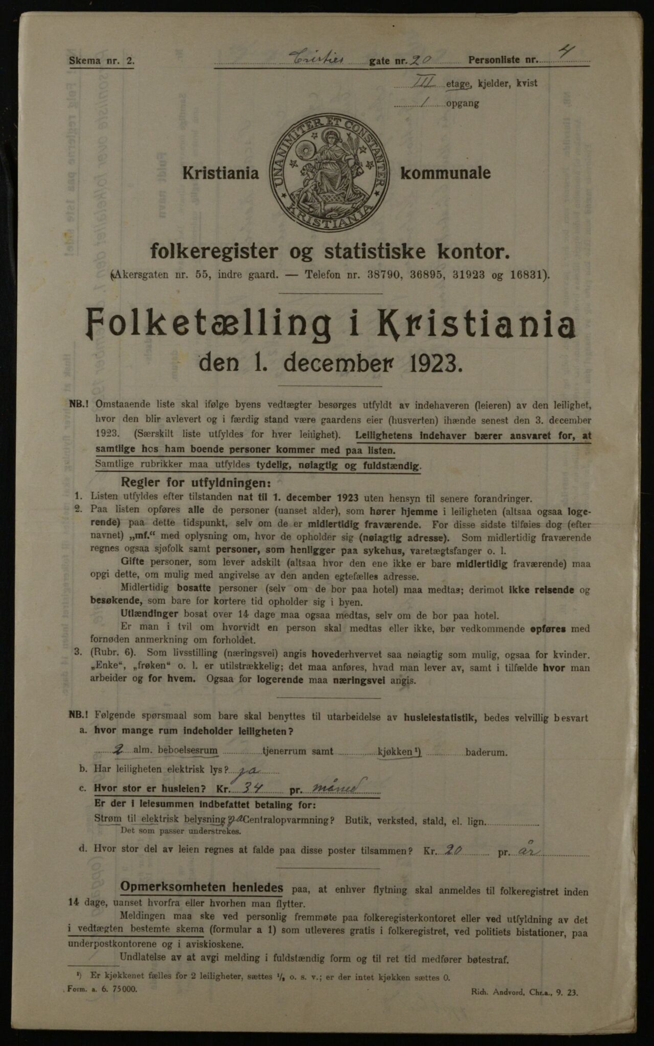 OBA, Municipal Census 1923 for Kristiania, 1923, p. 13677