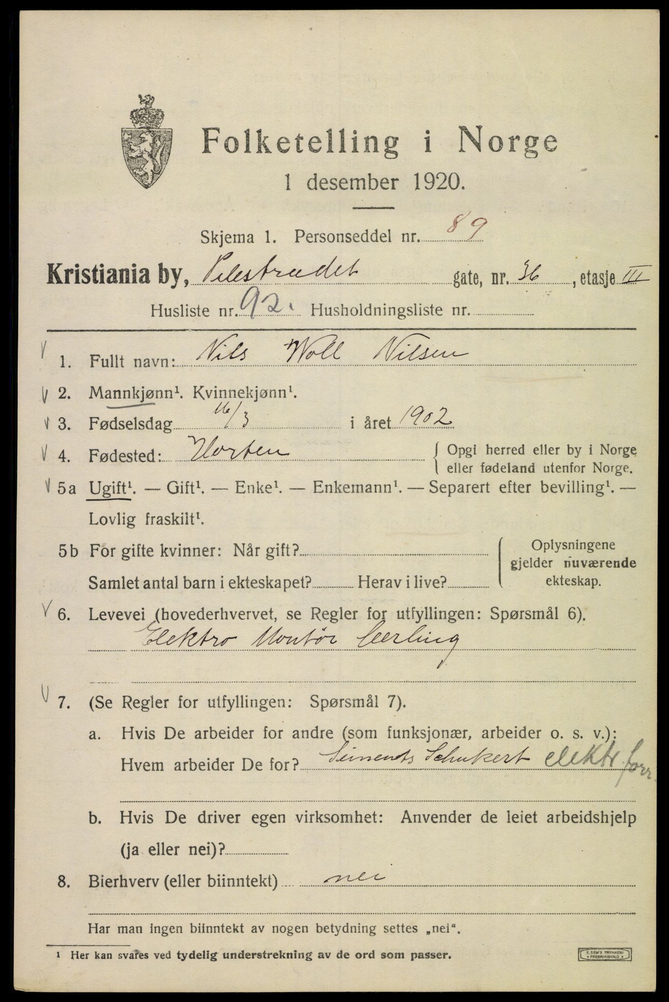 SAO, 1920 census for Kristiania, 1920, p. 449081