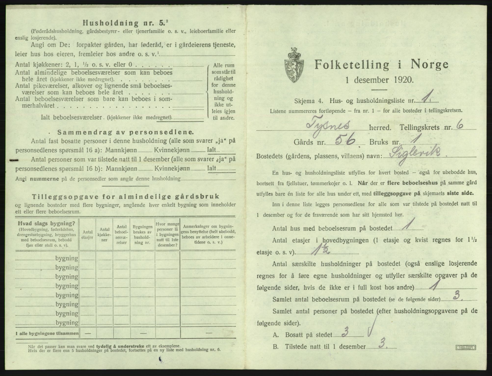 SAB, 1920 census for Tysnes, 1920, p. 517